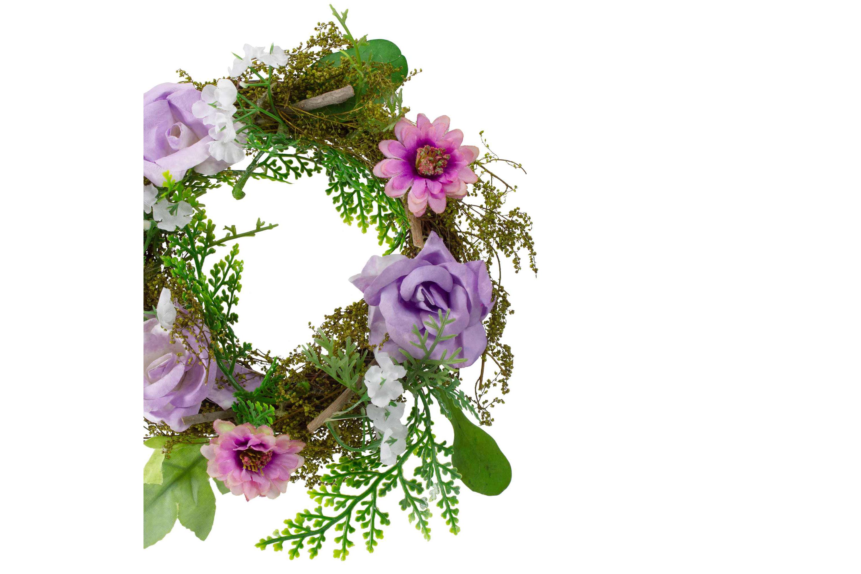 Mini Rose and Foliage Spring Wreath  Pink and Purple 8"