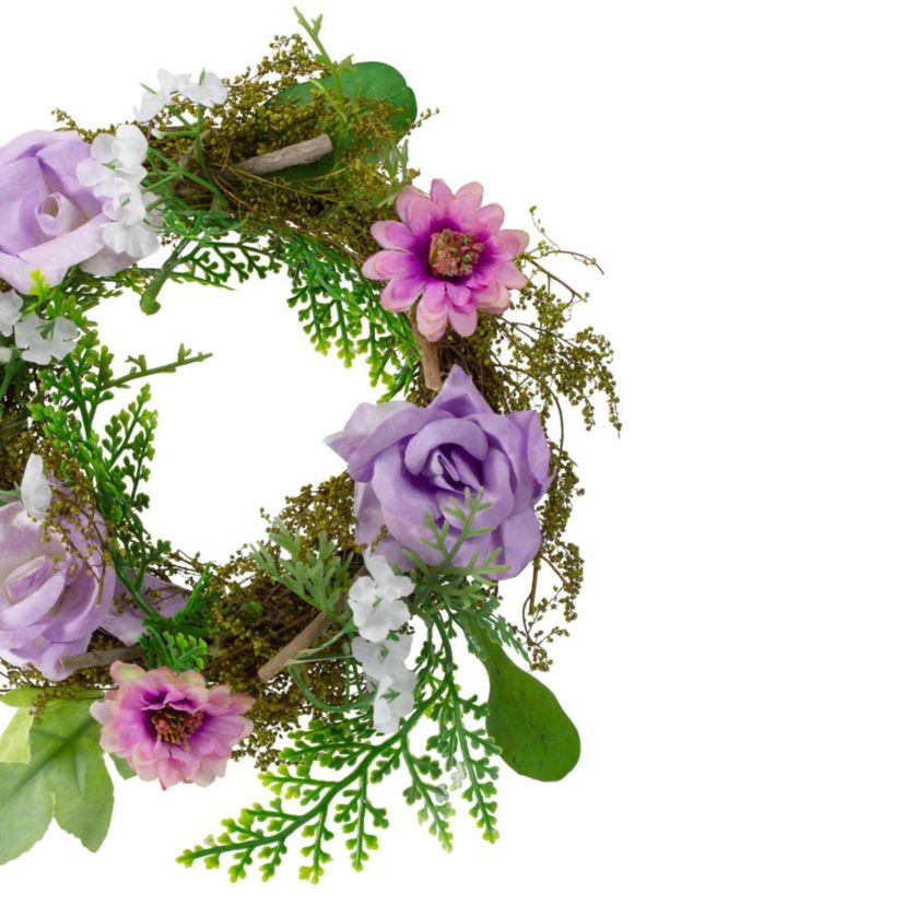 Mini Rose and Foliage Spring Wreath  Pink and Purple 8"