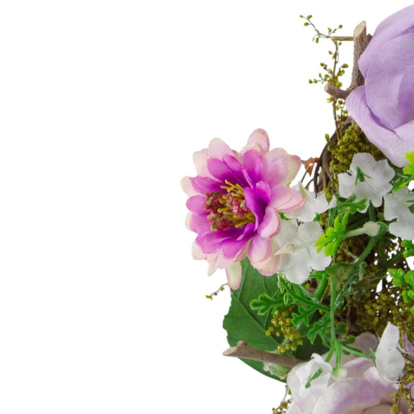 Mini Rose and Foliage Spring Wreath  Pink and Purple 8"