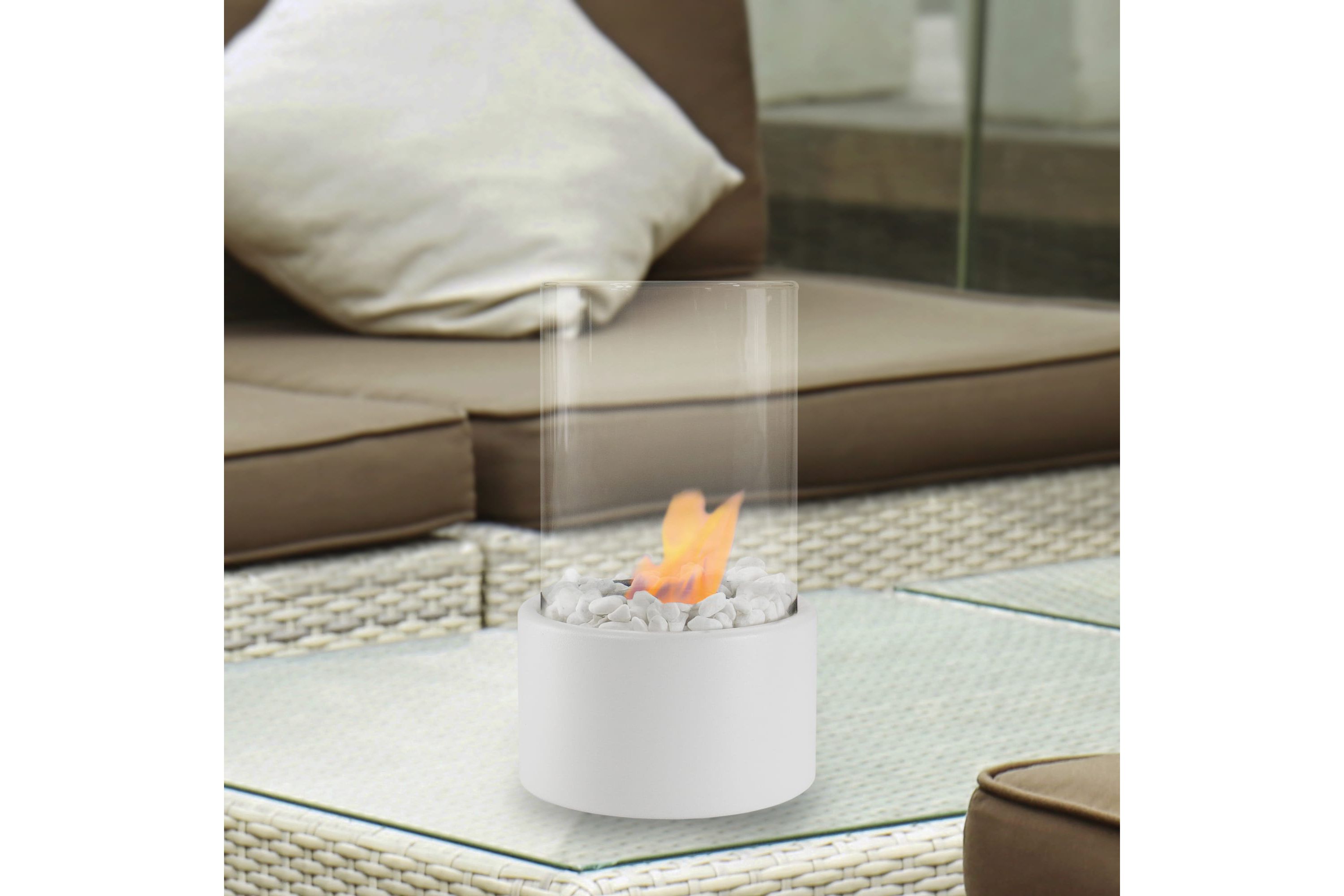 10.5" Bio Ethanol Round Portable Tabletop Fireplace with White Base