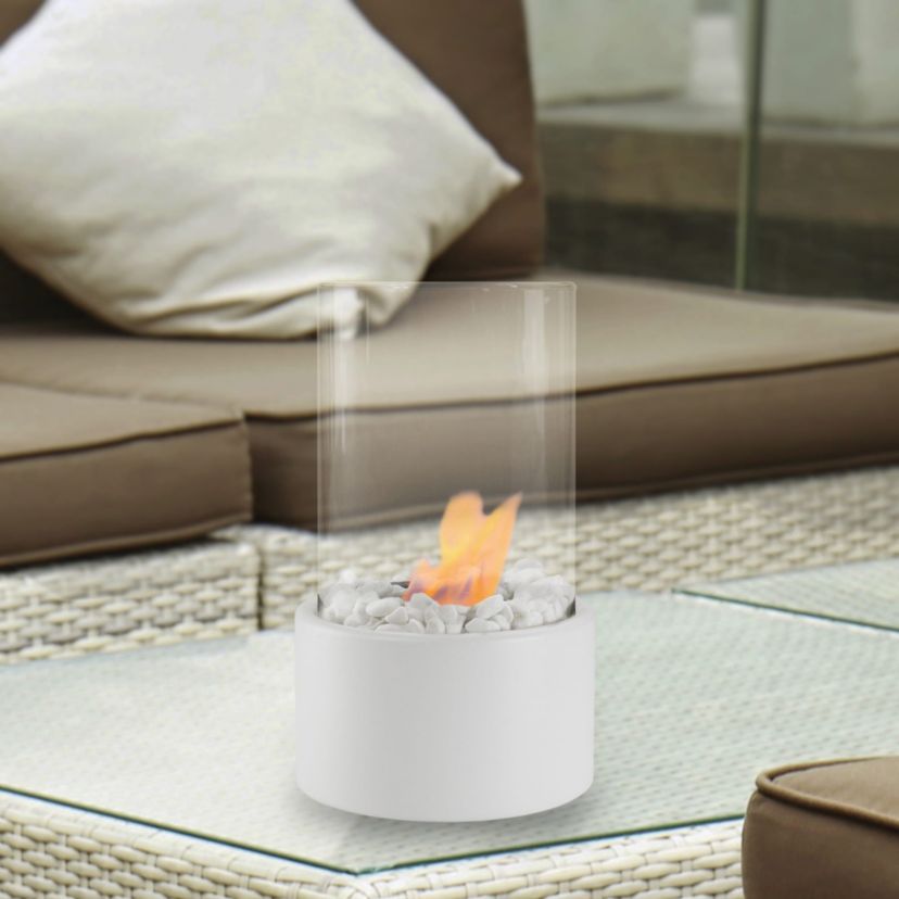 10.5" Bio Ethanol Round Portable Tabletop Fireplace with White Base