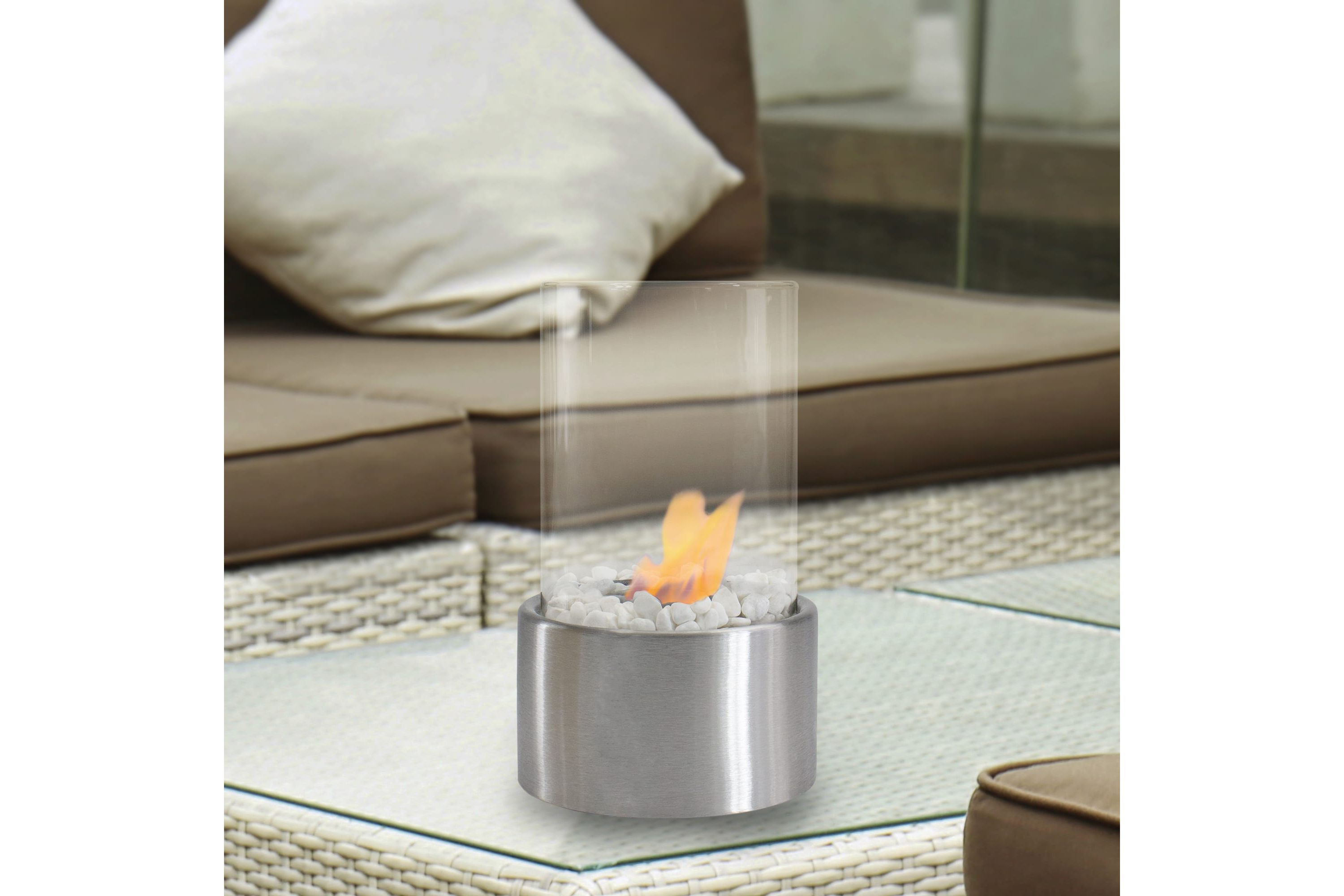 10.5" Bio Ethanol Round Portable Tabletop Fireplace with Silver Base
