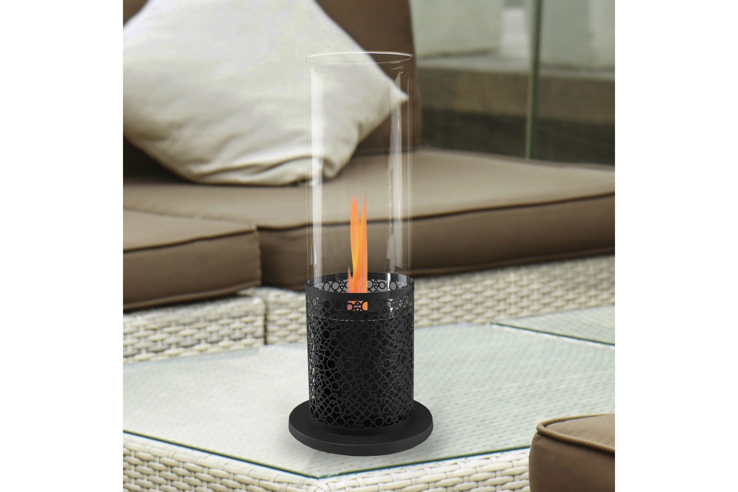 19.75" Bio Ethanol Round Portable Tabletop Fireplace with Black Decorative Base