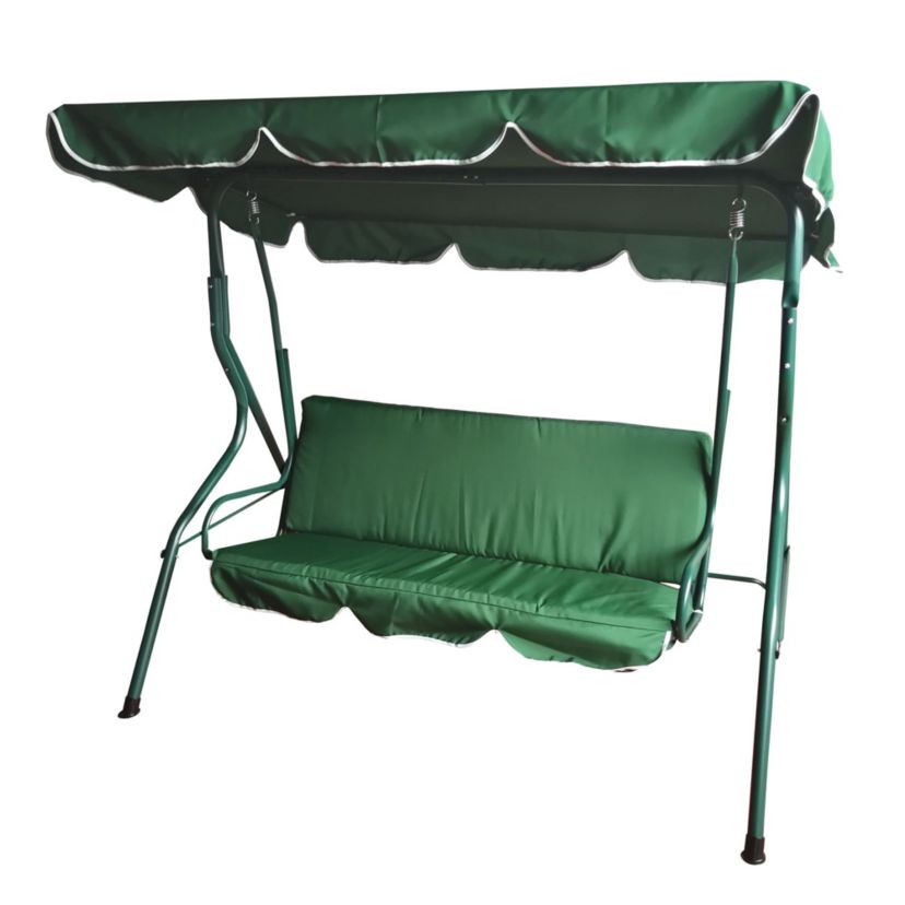 3-Seater Outdoor Patio Swing with Adjustable Canopy - Green