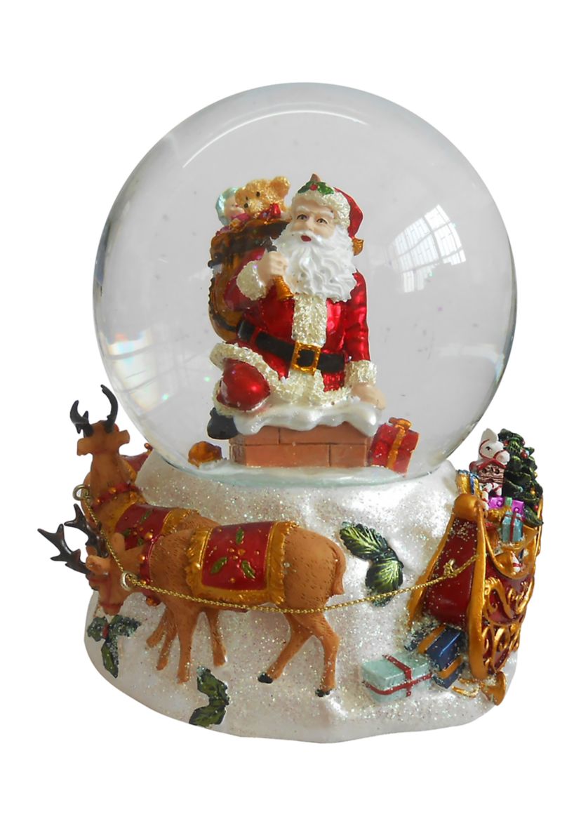 6.75Inch Santa Going Down the Chimney Musical Christmas Snow Globe