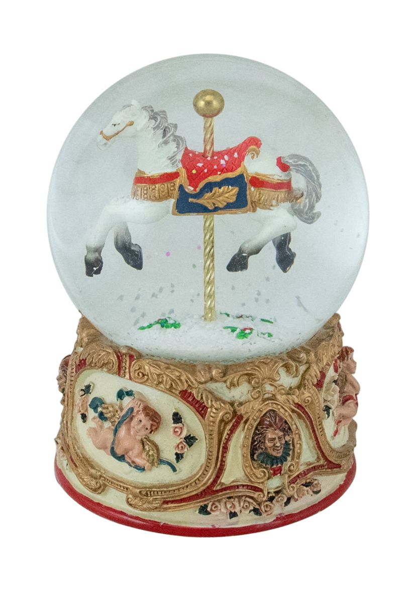 5.5Inch Musical Carousel Horse Christmas Snow Globe