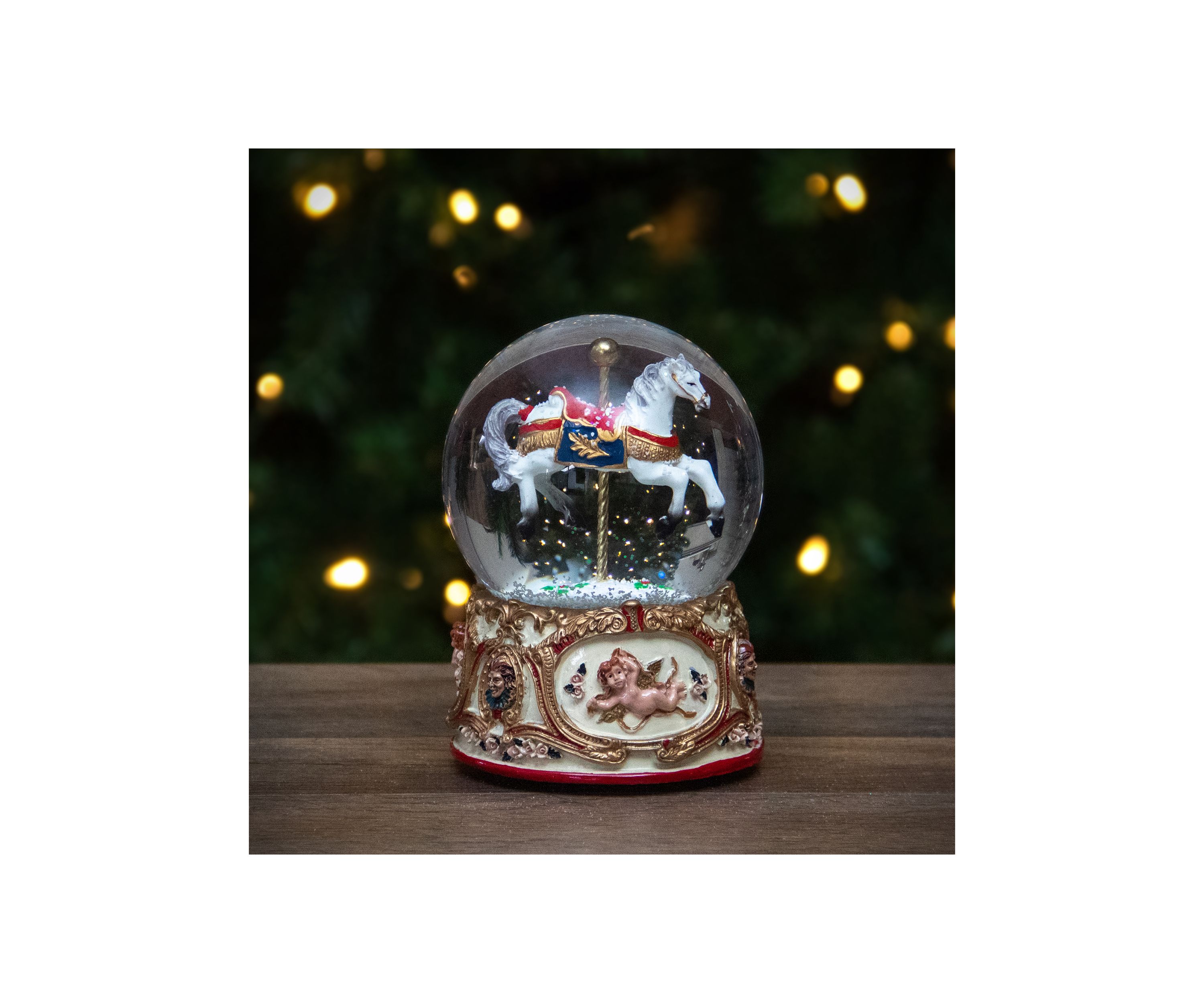5.5Inch Musical Carousel Horse Christmas Snow Globe