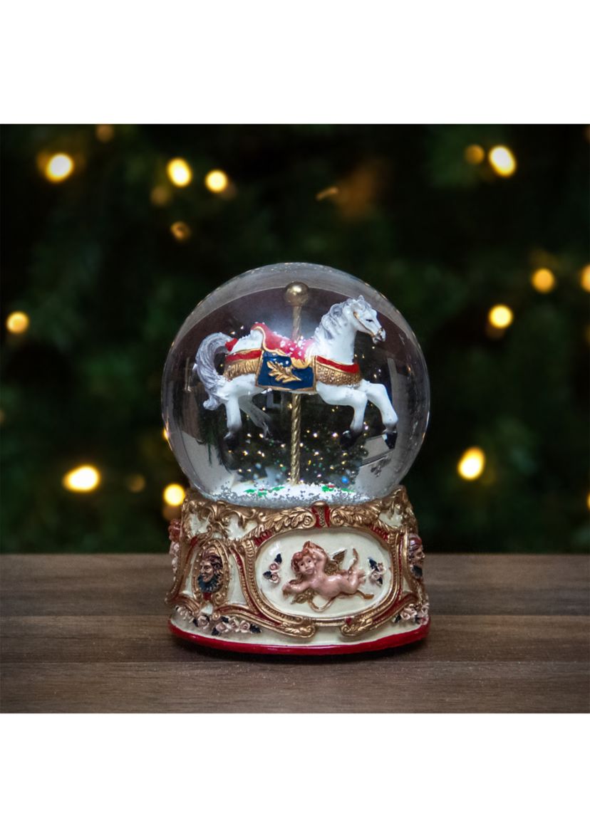 5.5Inch Musical Carousel Horse Christmas Snow Globe