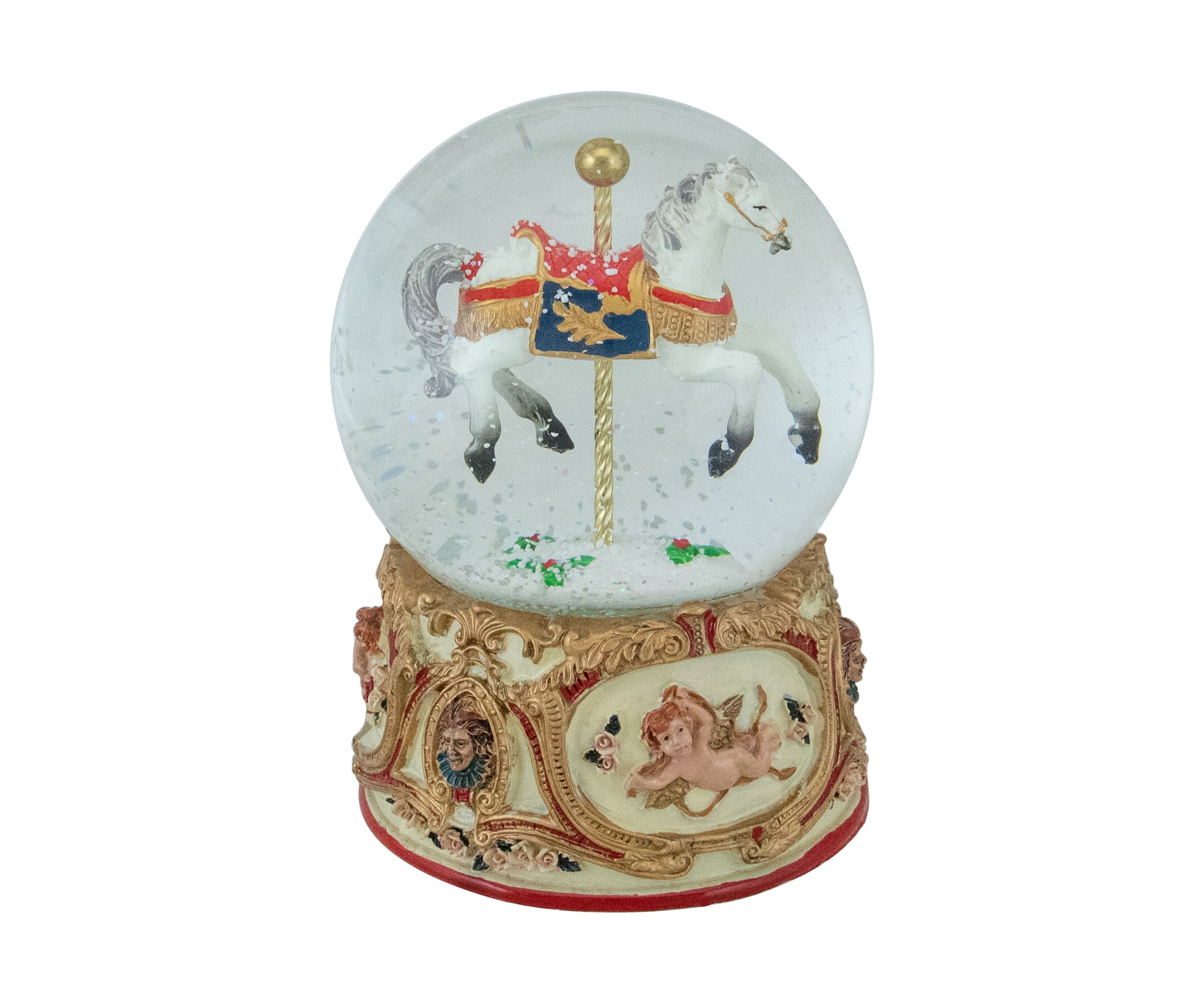 5.5Inch Musical Carousel Horse Christmas Snow Globe