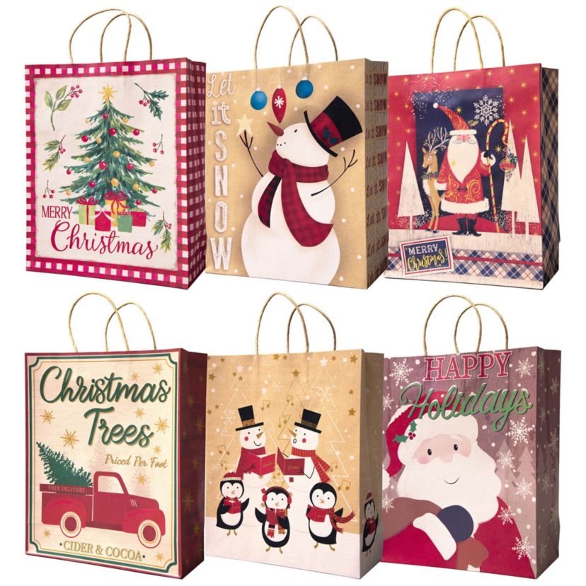 Pack of 12 Assorted Large Christmas Gift Bags with Handle