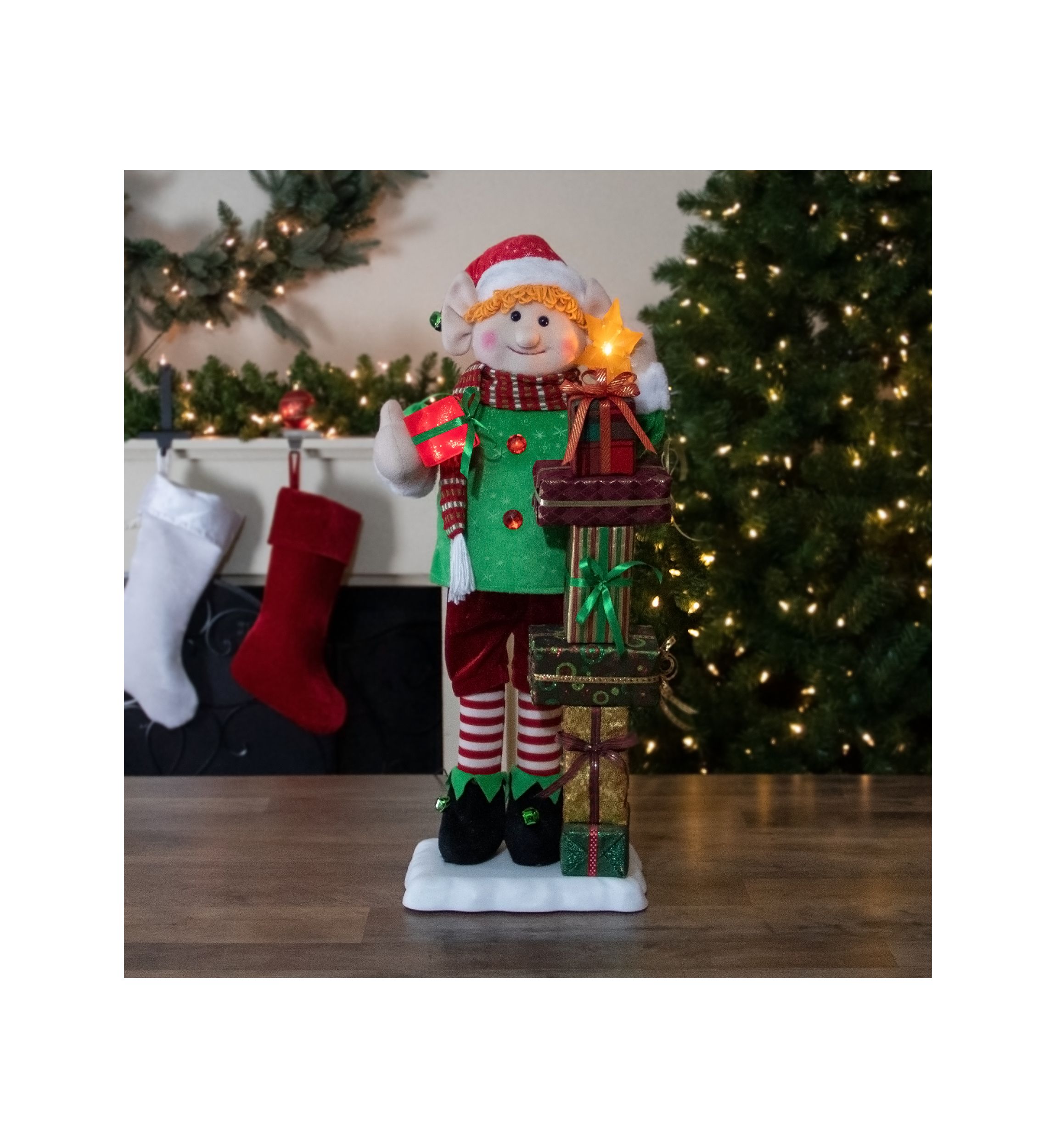 30-Inch Santas Little Animated Elf with Lighted Star Musical Christmas Figure