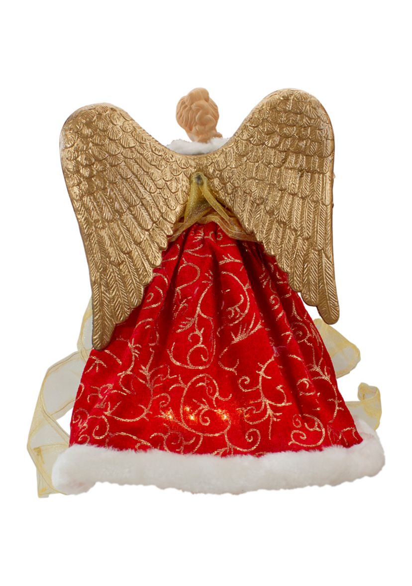12Inch Lighted Red and Green Angel with Wings Christmas Tree Topper - Clear Lights