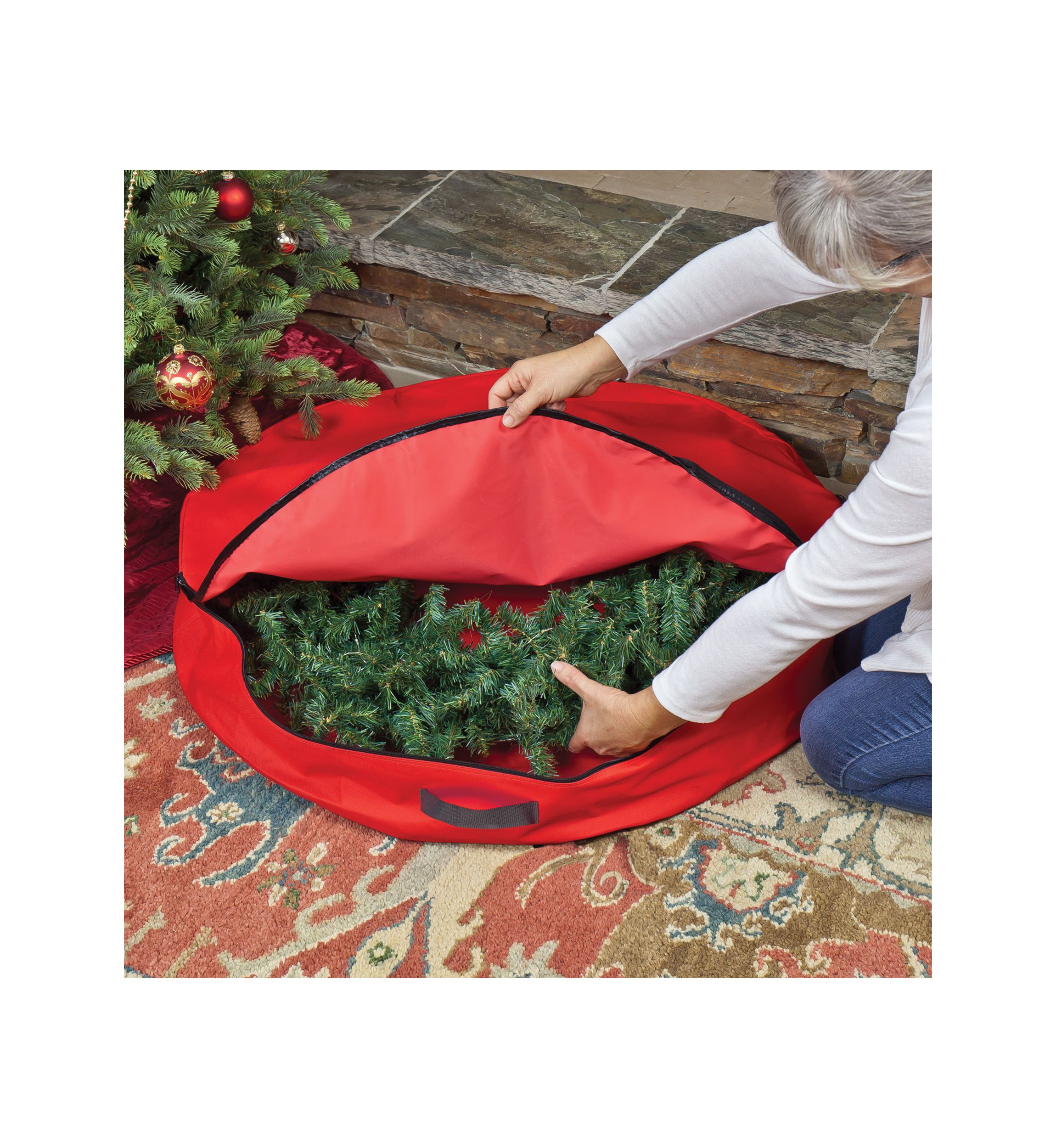 36Inch Red Premium Christmas Wreath Storage Bag