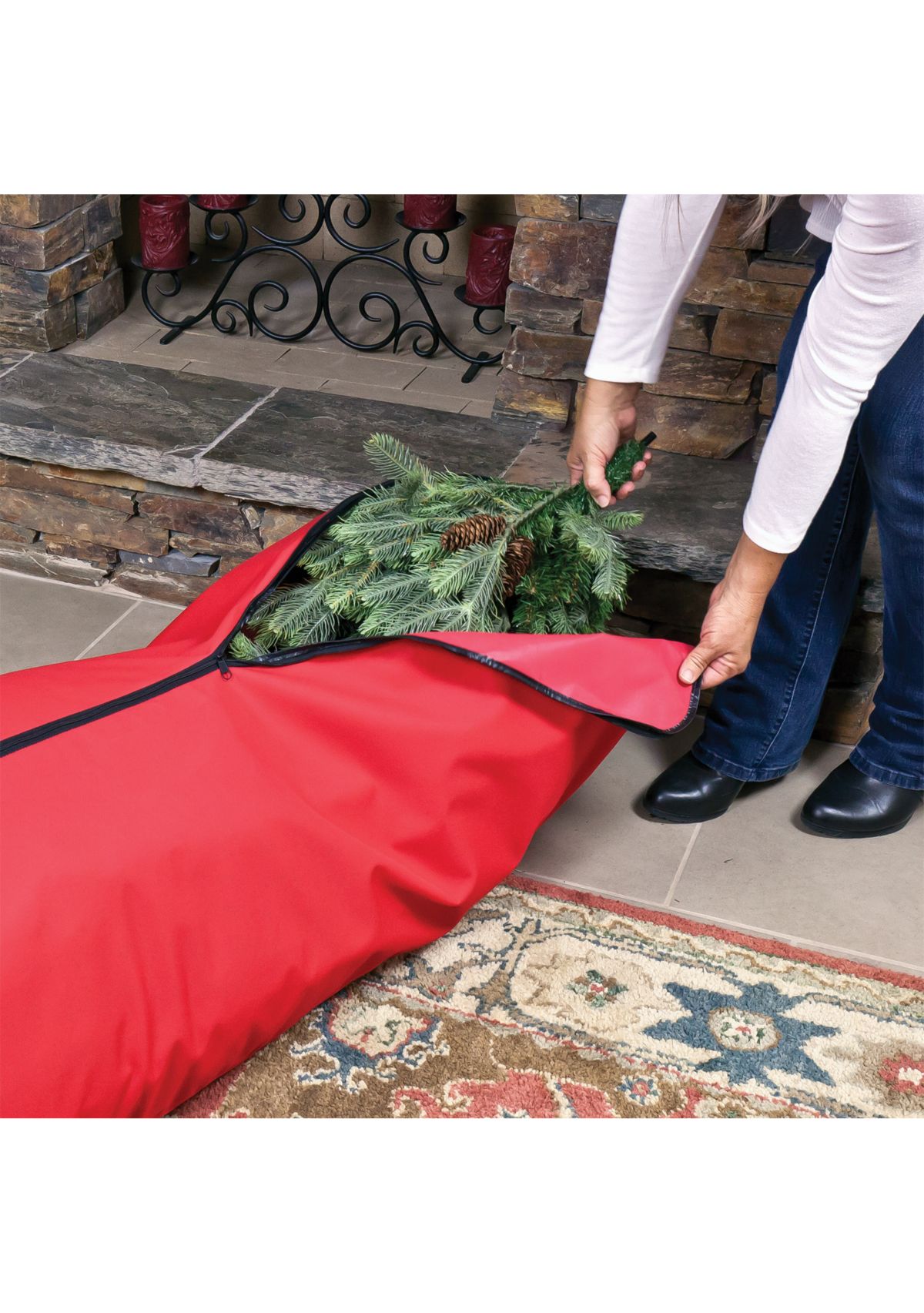 Red Rolling Christmas Tree Storage Bag for Trees Up to 7.5ft