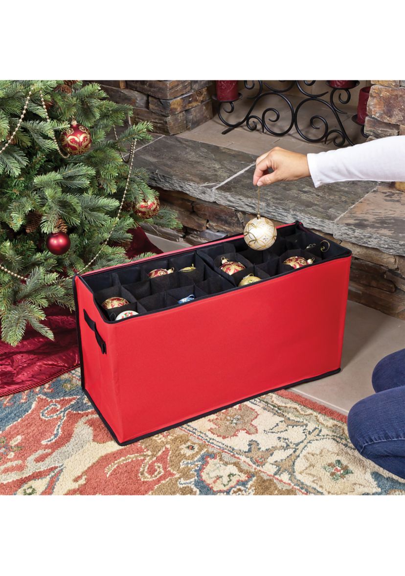 96ct Red and Black Zip Up Christmas Ornament Storage Tub