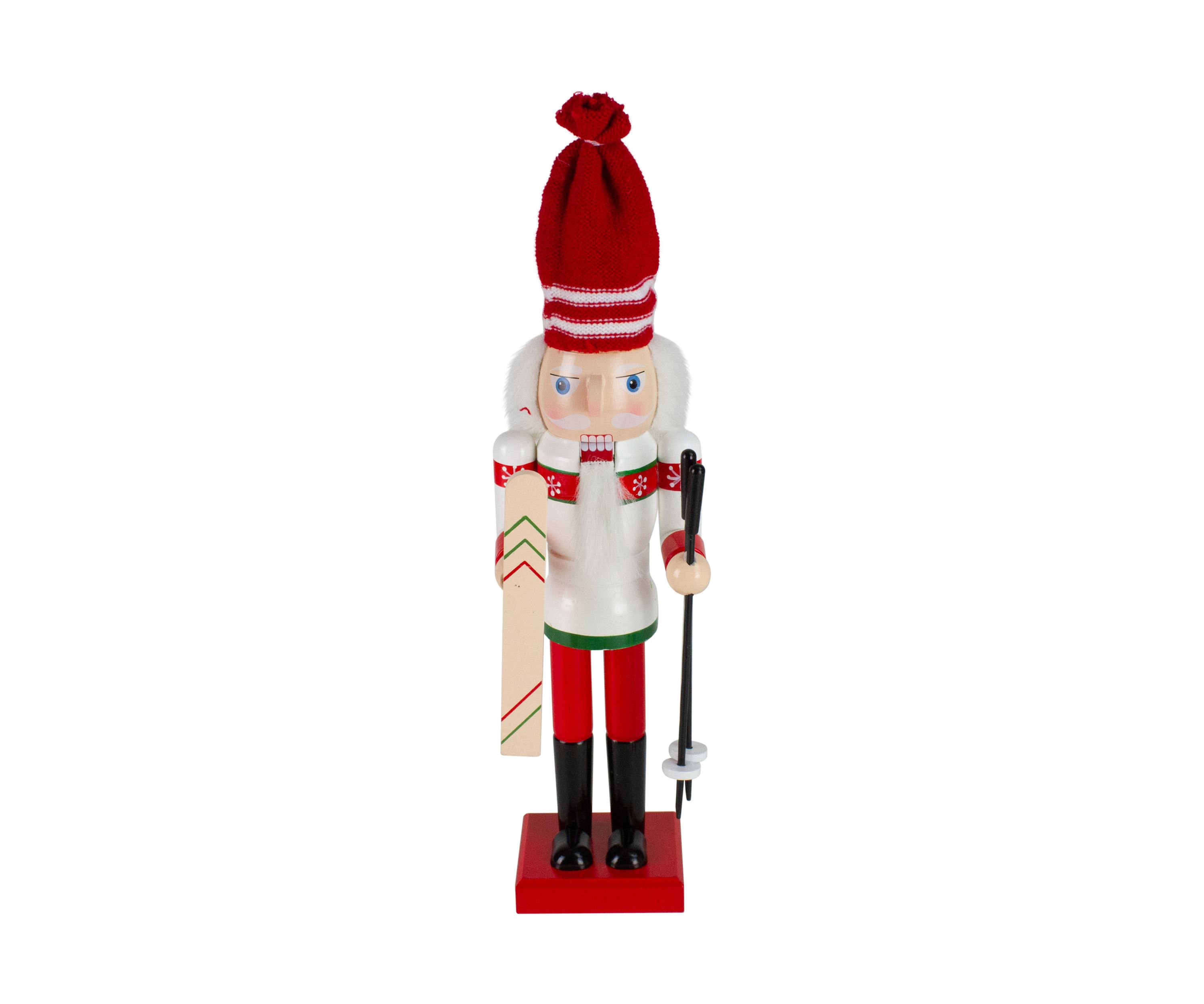 14Inch Red and White Wooden Skiing Christmas Nutcracker