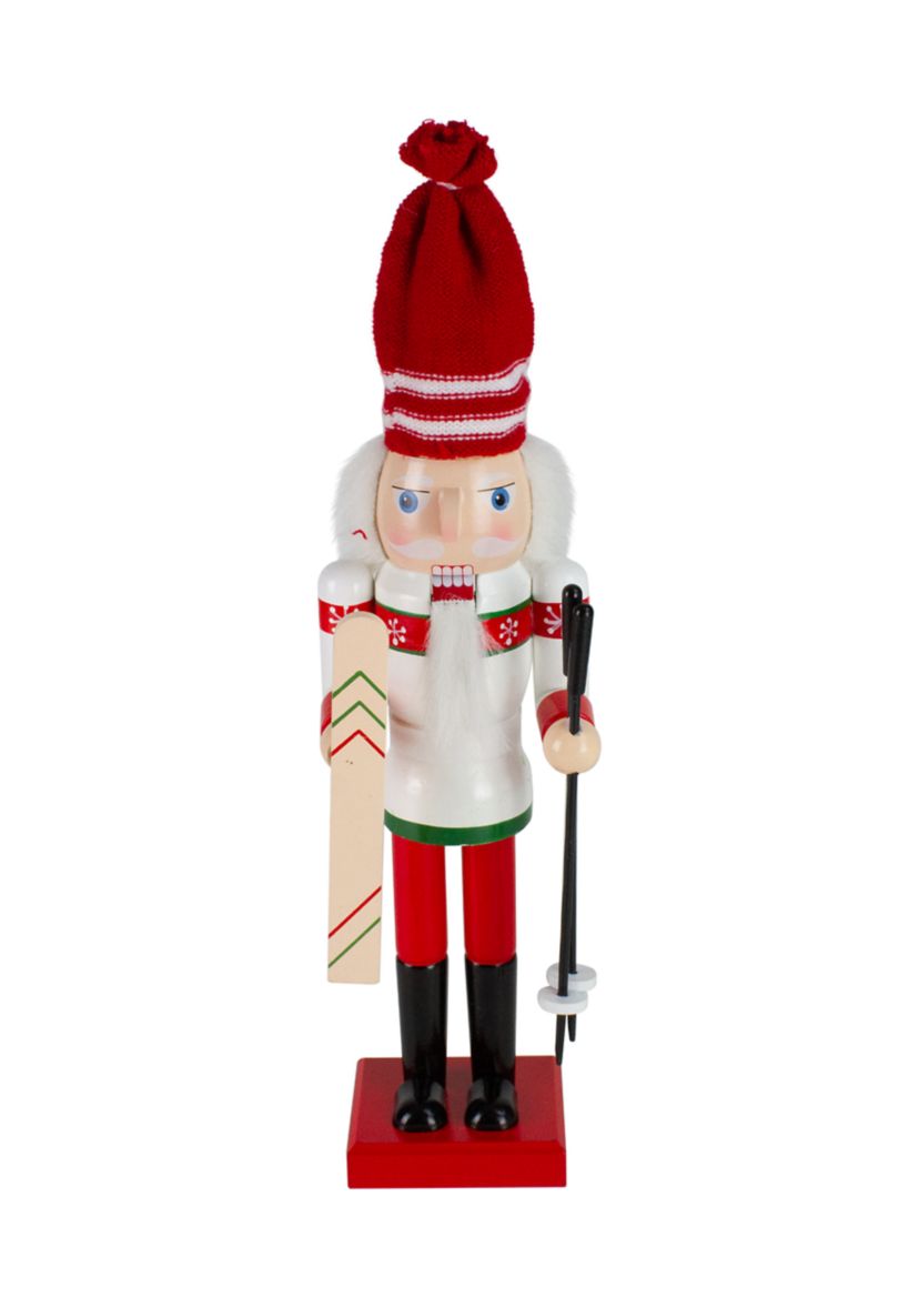 14Inch Red and White Wooden Skiing Christmas Nutcracker