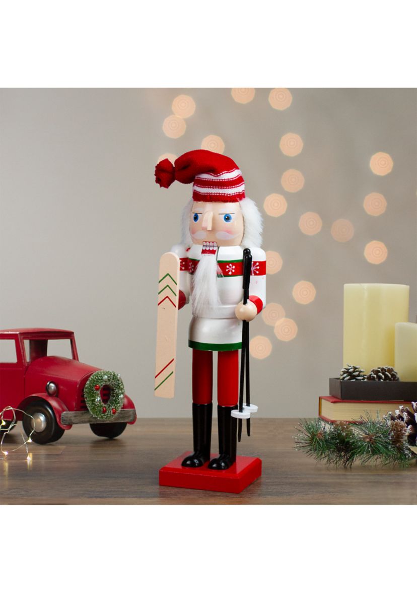 14Inch Red and White Wooden Skiing Christmas Nutcracker
