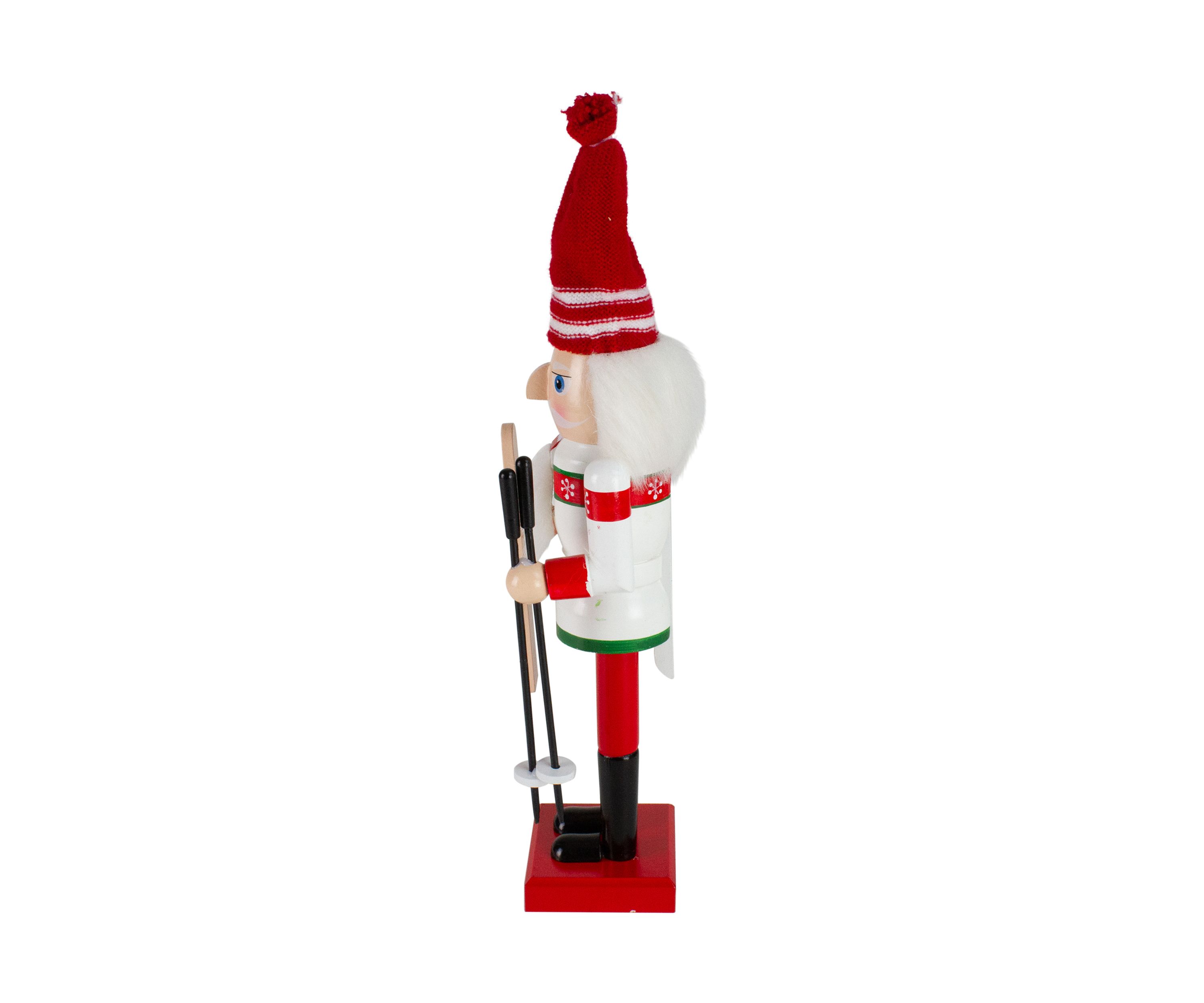 14Inch Red and White Wooden Skiing Christmas Nutcracker