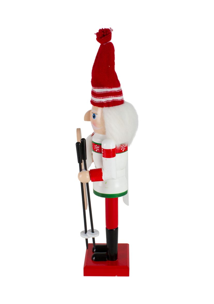 14Inch Red and White Wooden Skiing Christmas Nutcracker