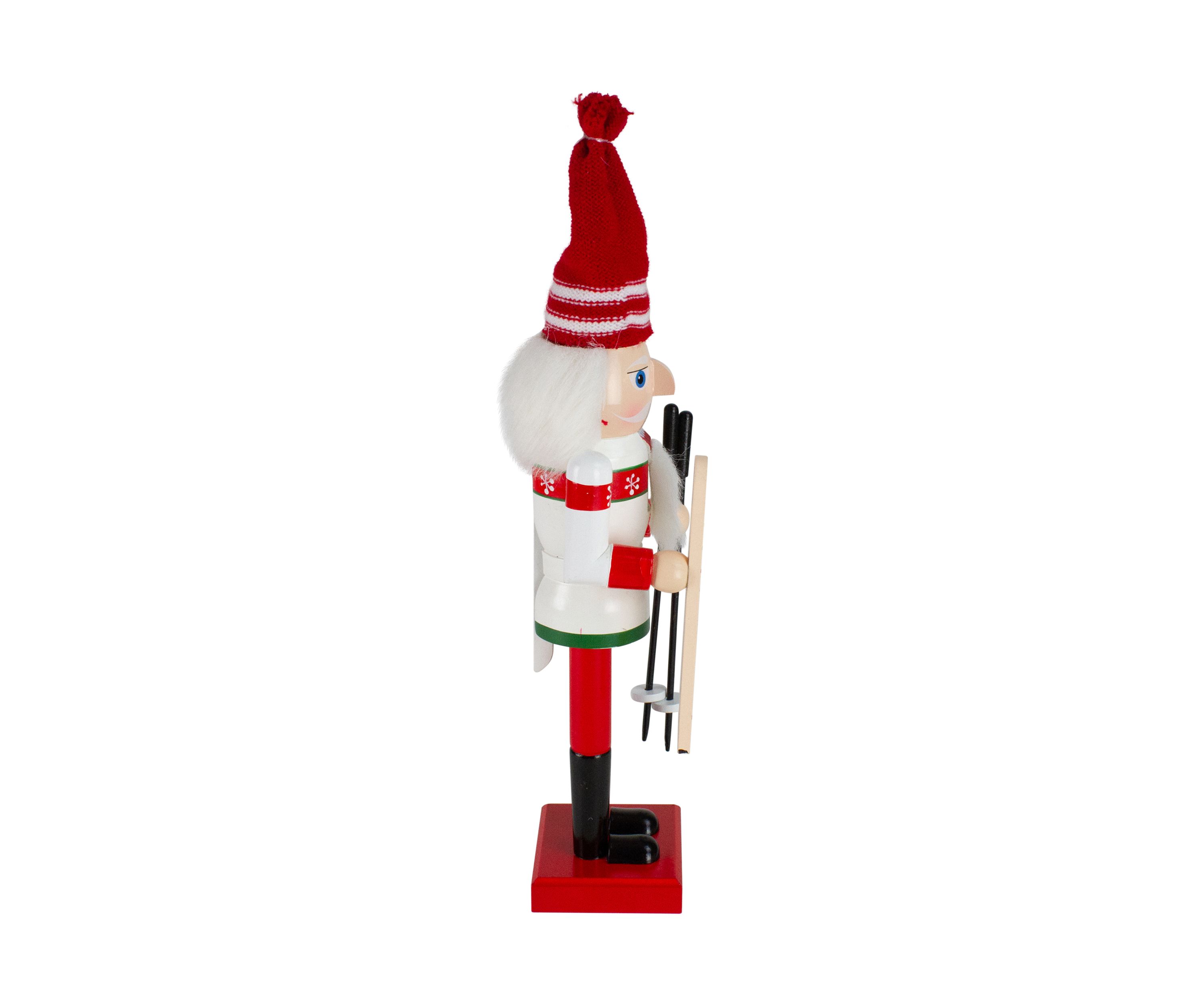14Inch Red and White Wooden Skiing Christmas Nutcracker
