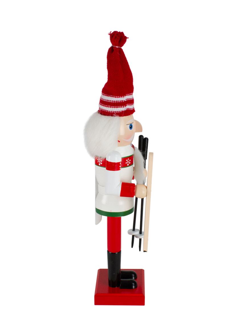 14Inch Red and White Wooden Skiing Christmas Nutcracker