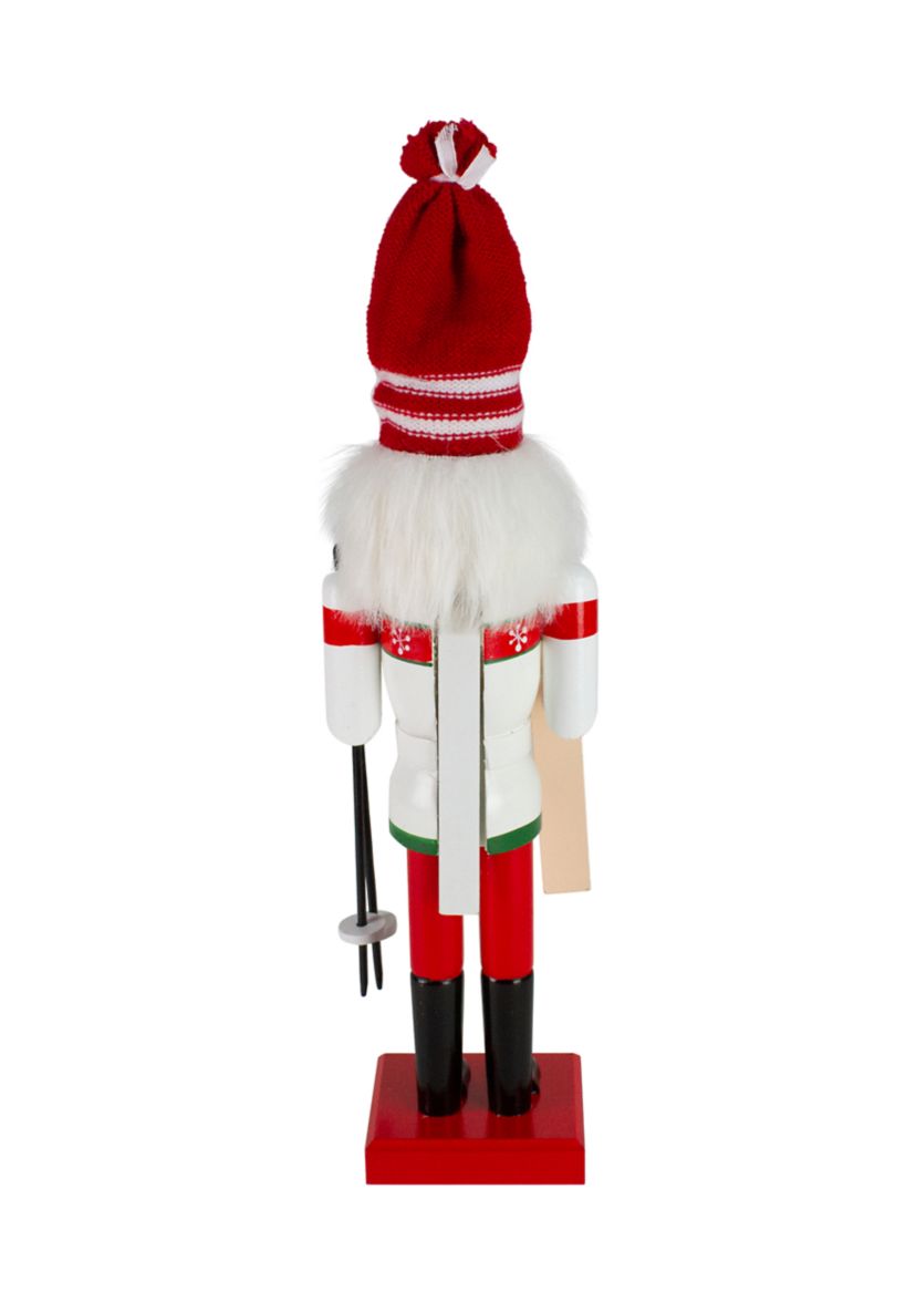 14Inch Red and White Wooden Skiing Christmas Nutcracker