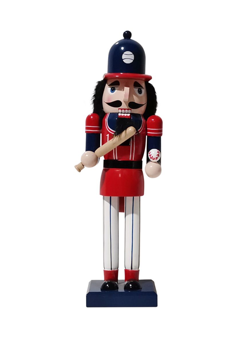 14Inch Red and Blue Wooden Christmas Nutcracker Baseball Player