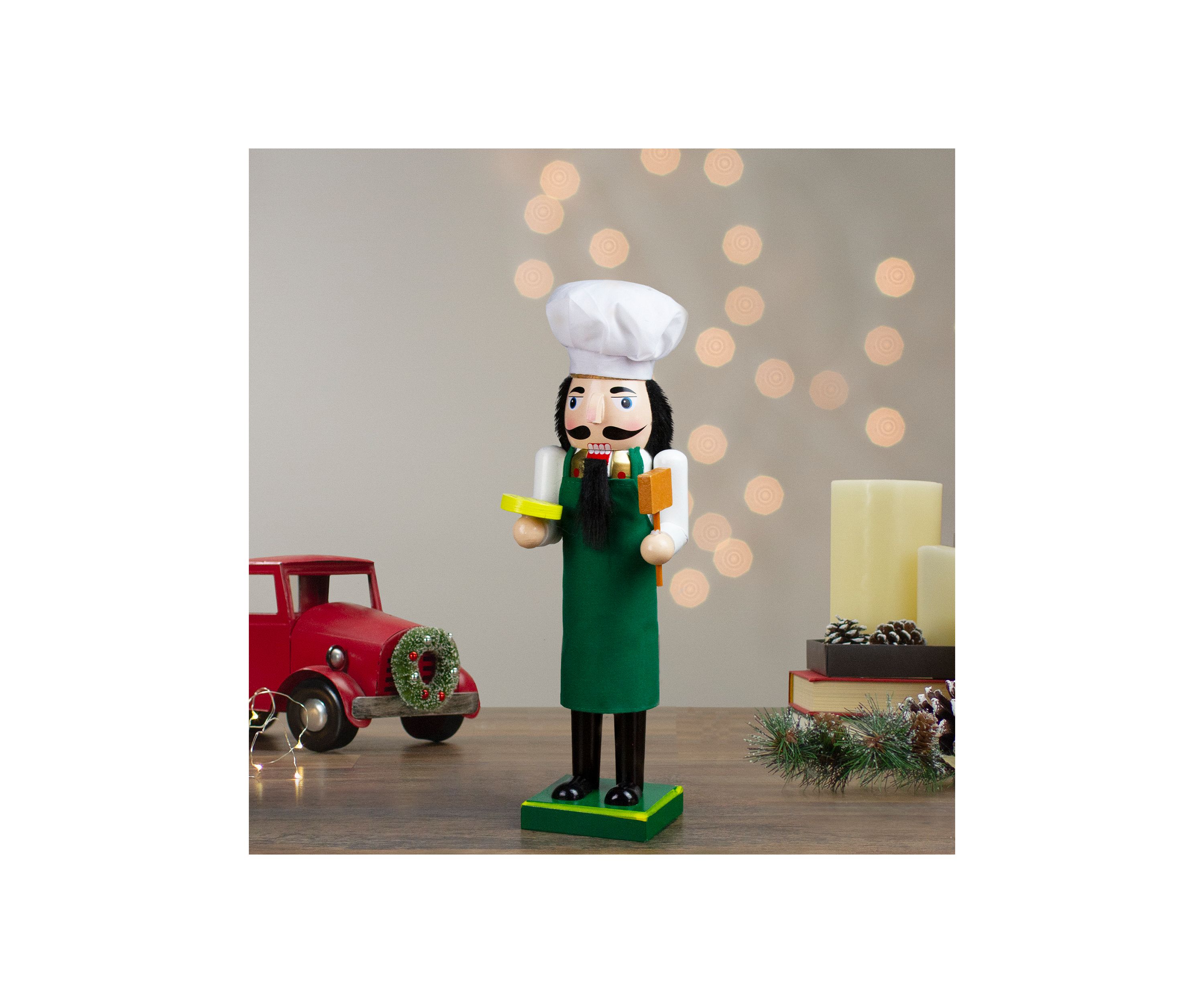 14Inch Green and White Wooden Christmas Nutcracker Pizza Maker