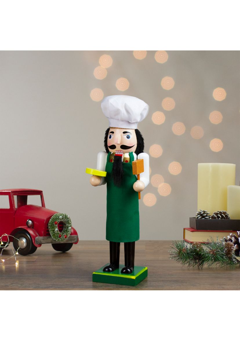 14Inch Green and White Wooden Christmas Nutcracker Pizza Maker