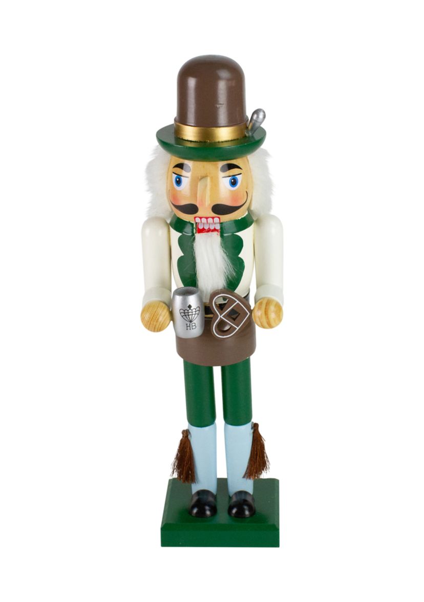 14Inch Green and Cream Wooden German Christmas Nutcracker