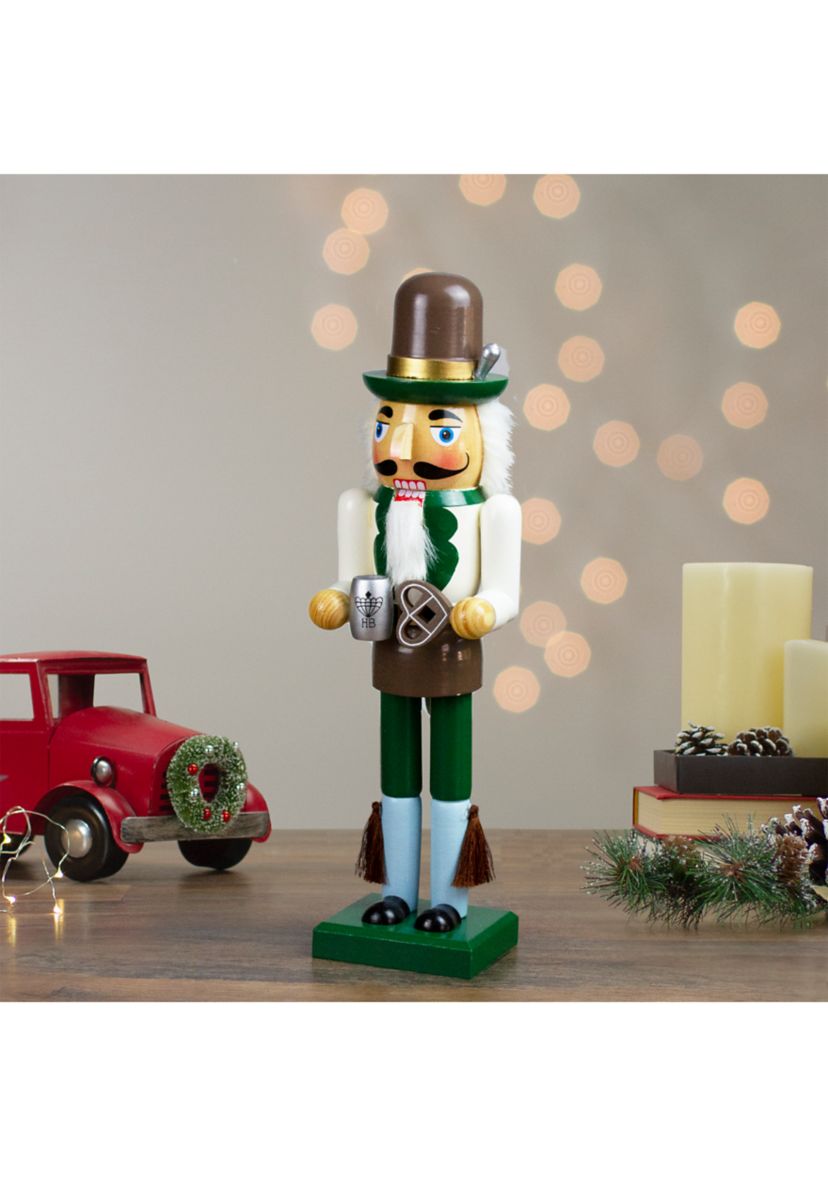 14Inch Green and Cream Wooden German Christmas Nutcracker