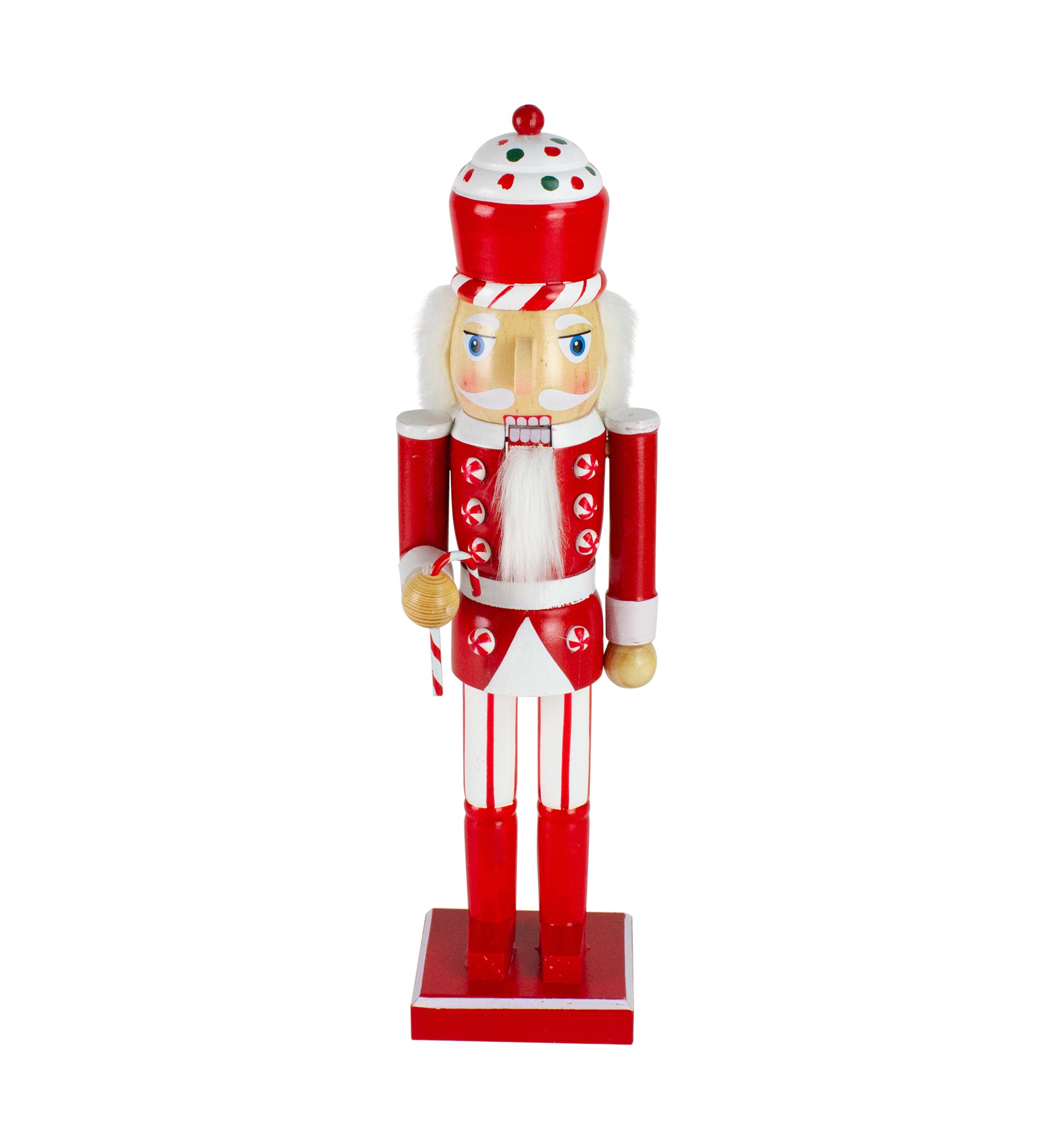 14Inch Red and White Wooden Candy Cane King Christmas Nutcracker