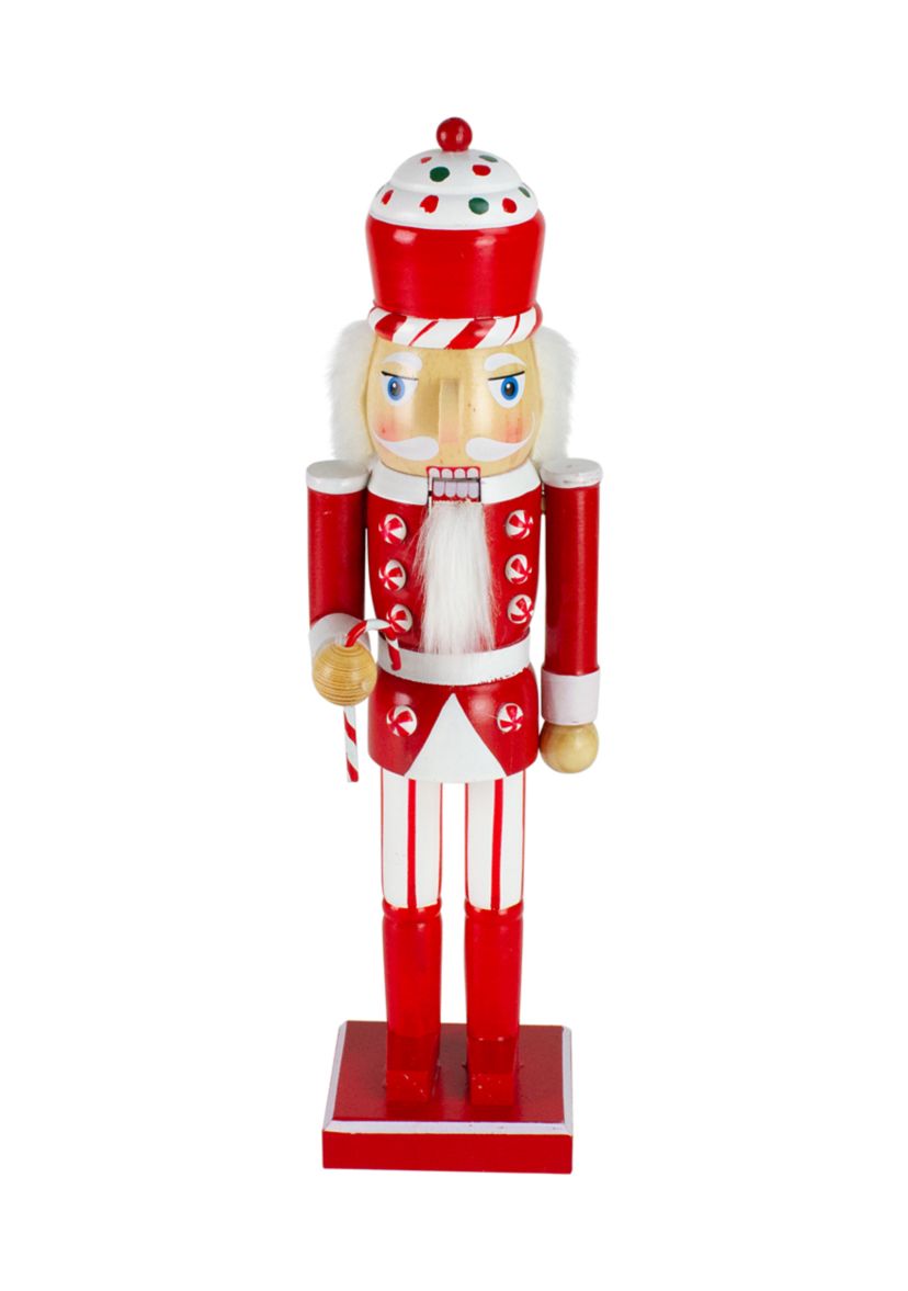 14Inch Red and White Wooden Candy Cane King Christmas Nutcracker