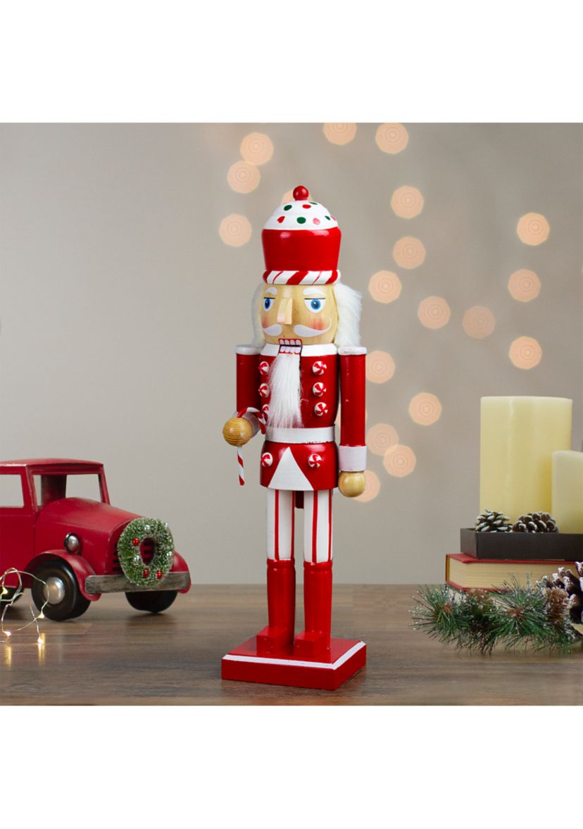 14Inch Red and White Wooden Candy Cane King Christmas Nutcracker