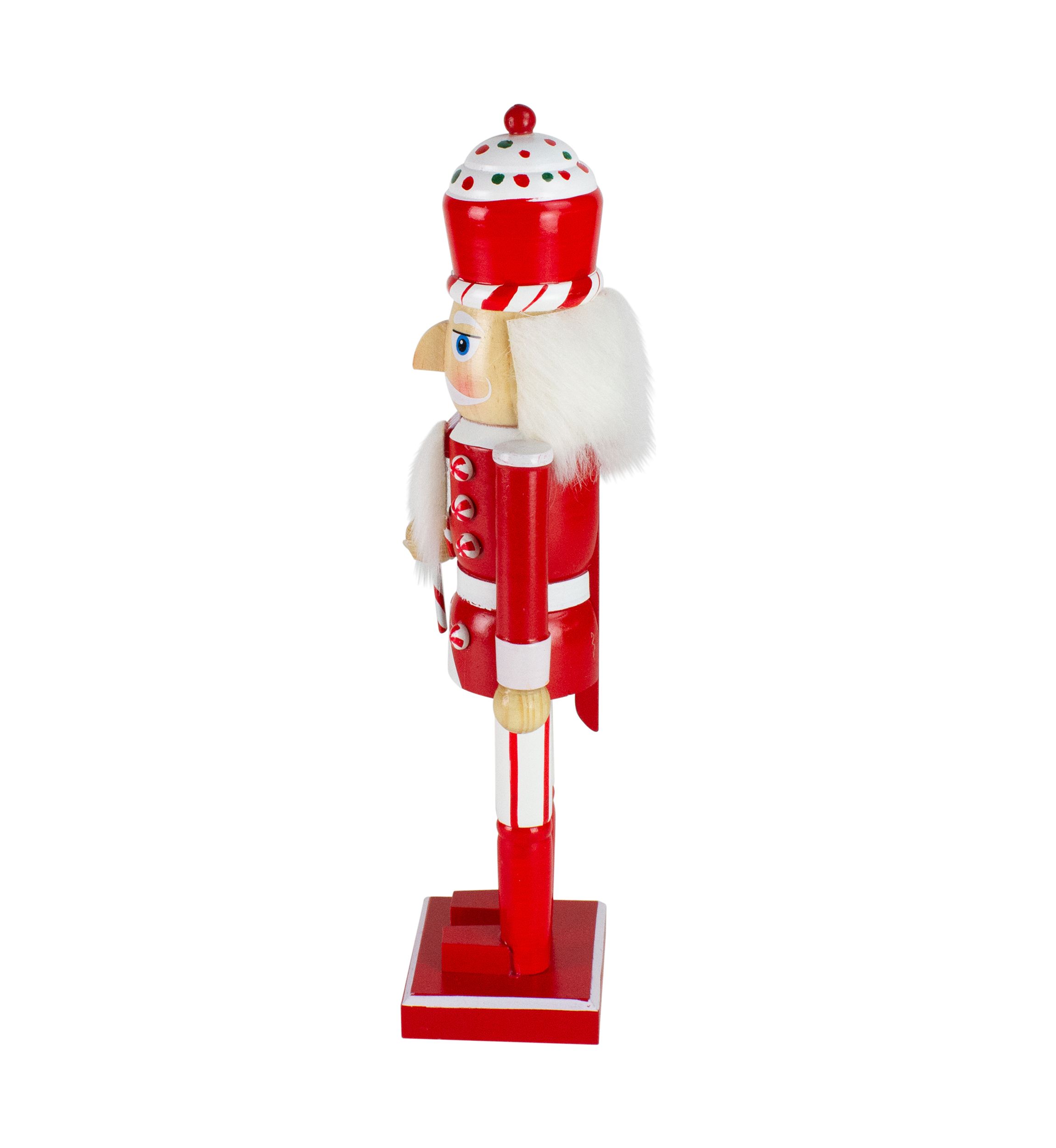 14Inch Red and White Wooden Candy Cane King Christmas Nutcracker