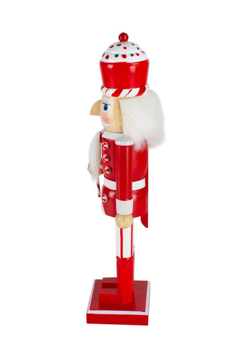 14Inch Red and White Wooden Candy Cane King Christmas Nutcracker