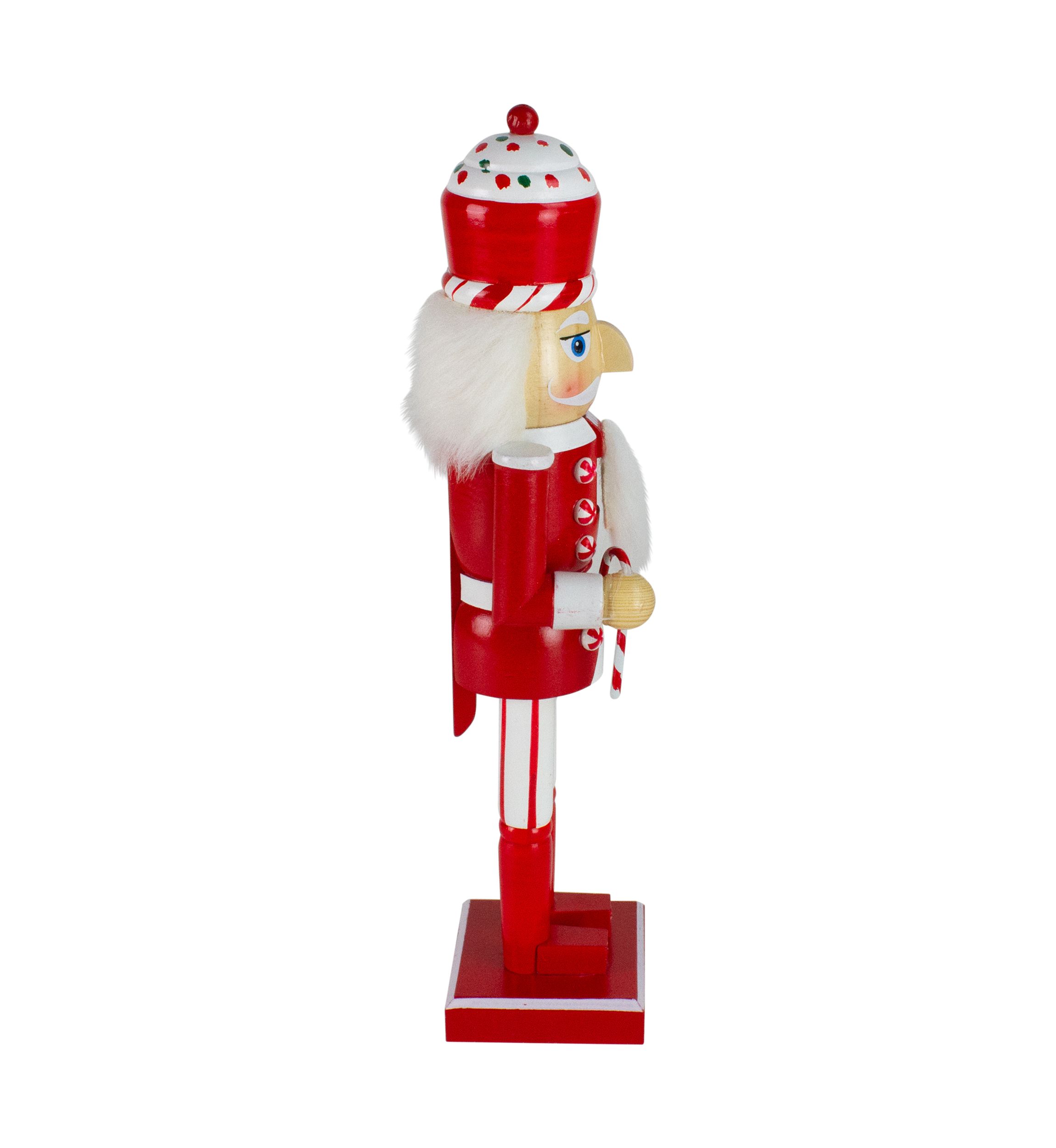 14Inch Red and White Wooden Candy Cane King Christmas Nutcracker