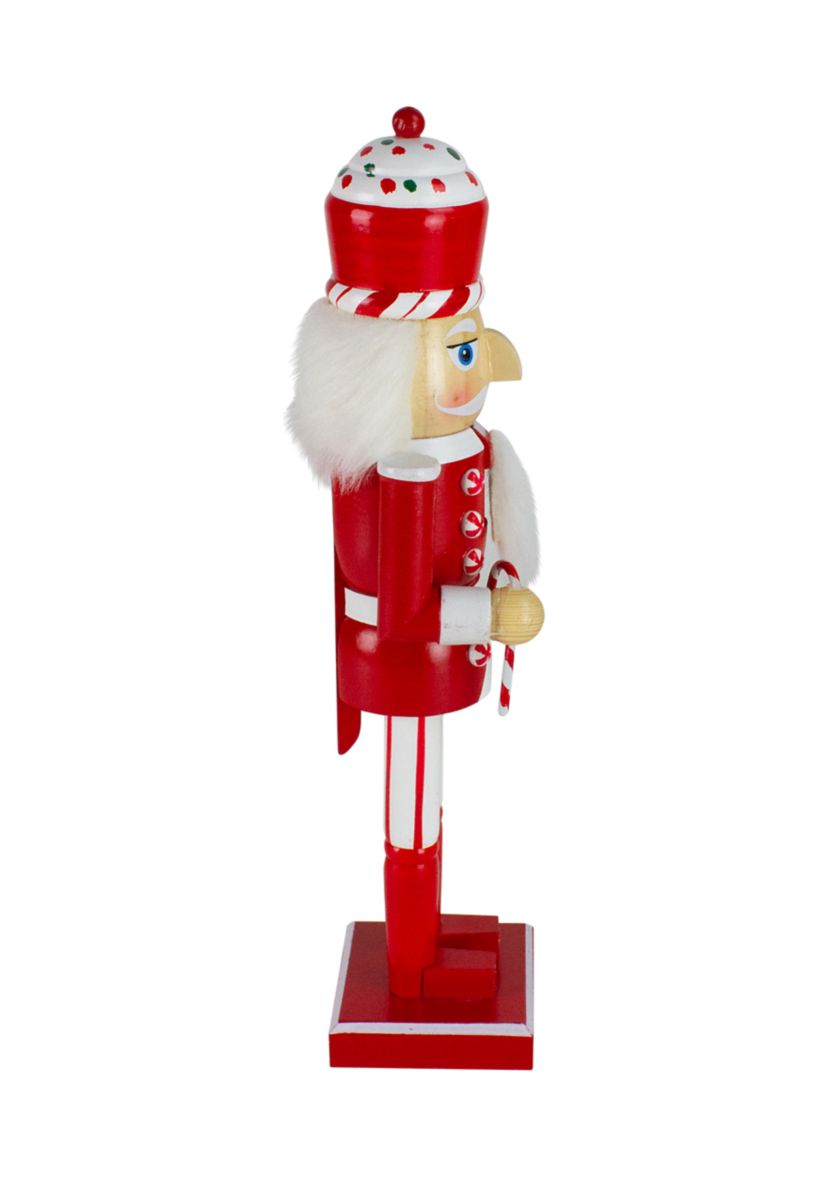 14Inch Red and White Wooden Candy Cane King Christmas Nutcracker