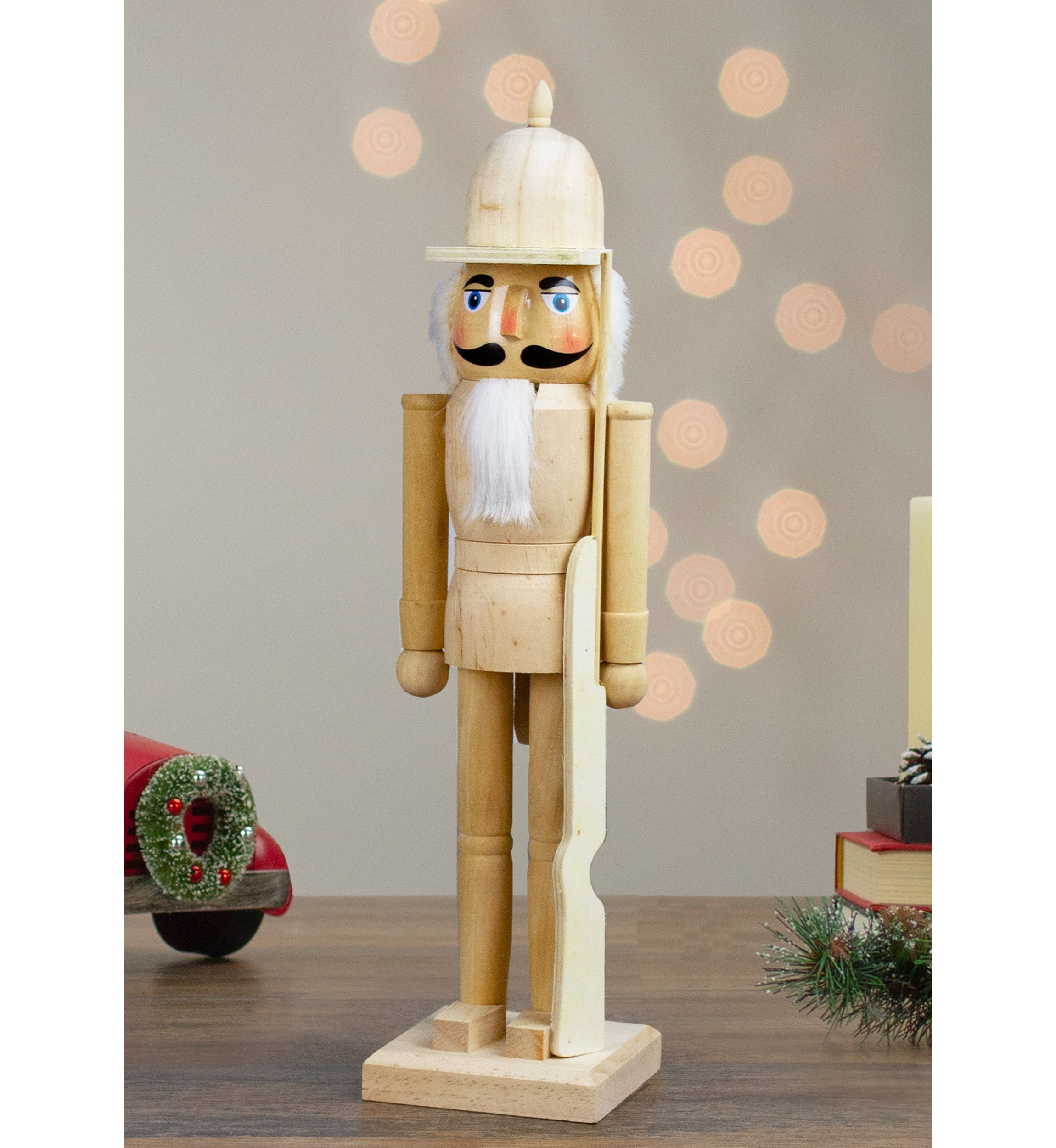 15Inch Unfinished Paintable Wooden Christmas Nutcracker with Rifle