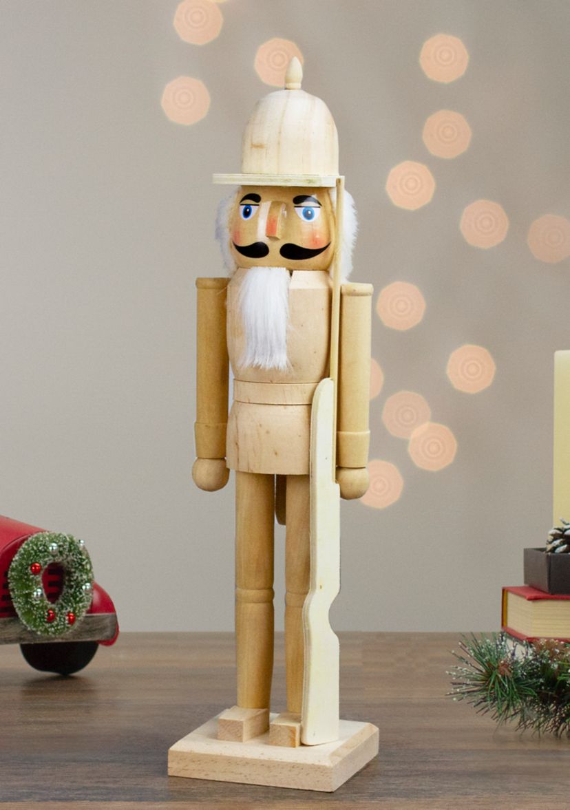 15Inch Unfinished Paintable Wooden Christmas Nutcracker with Rifle