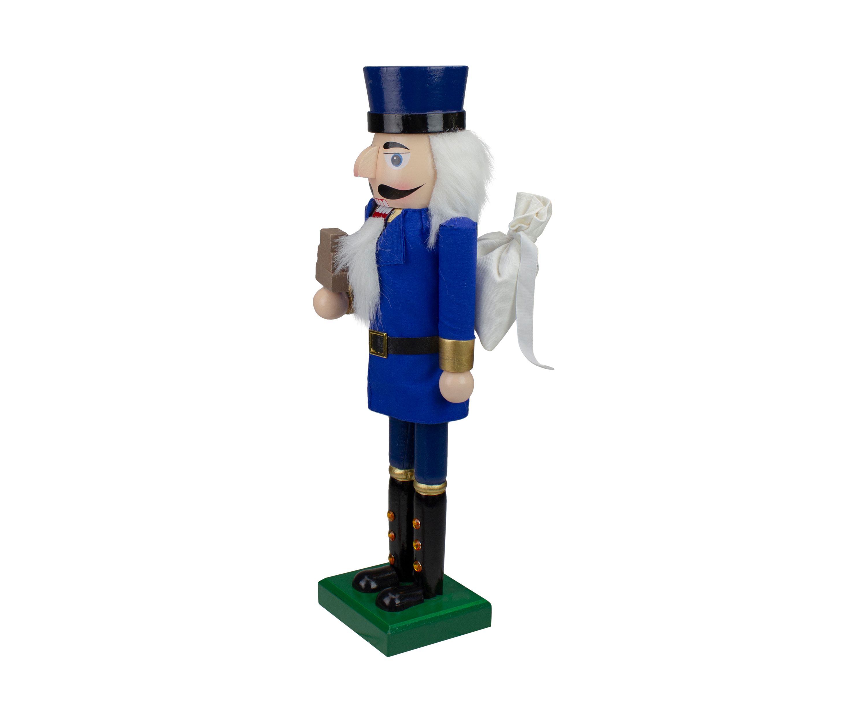 14Inch Blue and Gold Wooden Mail Carrier Christmas Nutcracker