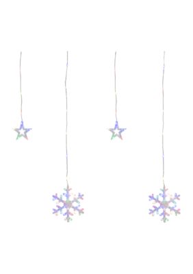 250 Multi-Color LED Star and Snowflake Window Curtain Christmas Lights - 16ft Clear Wire