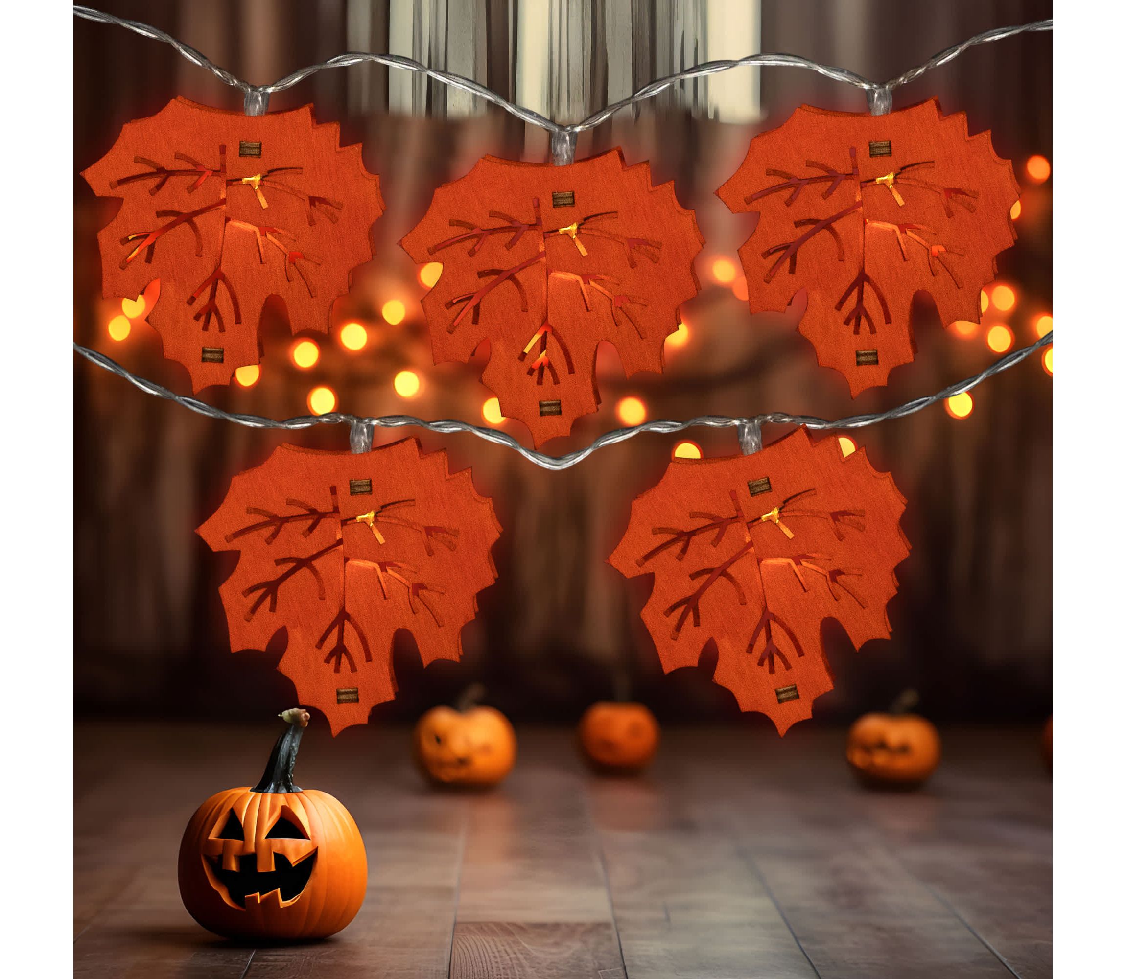 LED Maple Leaves Fall Harvest Fairy Lights - 4.5 ft Silver Wire - 10ct
