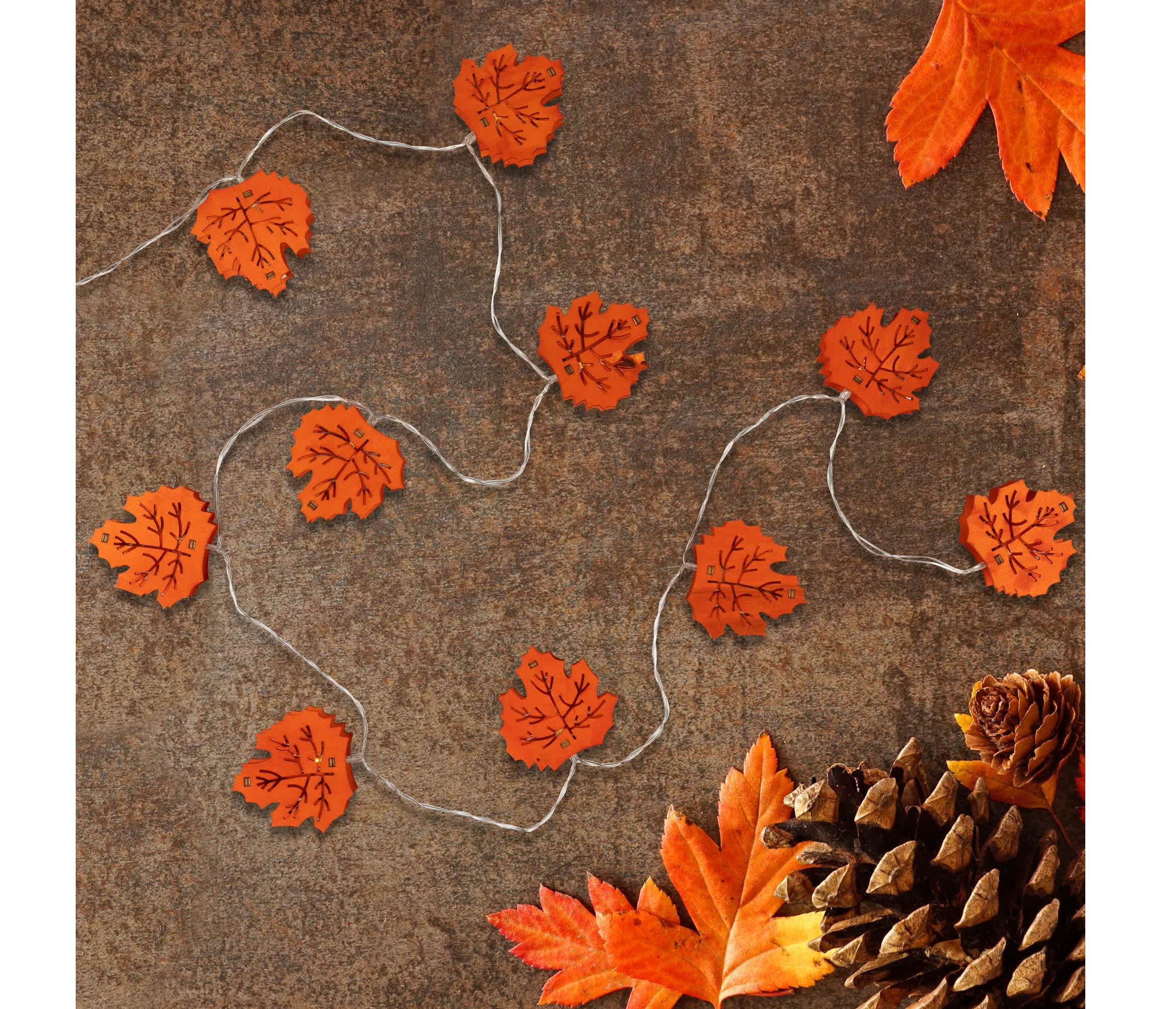 LED Maple Leaves Fall Harvest Fairy Lights - 4.5 ft Silver Wire - 10ct