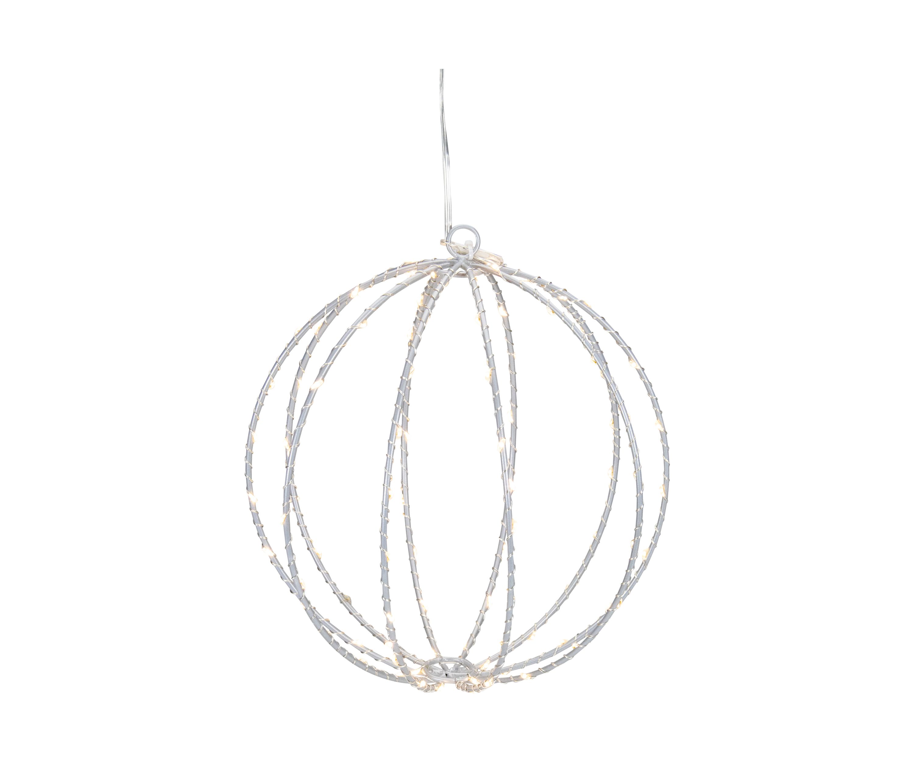 8-Inch LED Lighted Christmas Hanging Ball Decoration - Warm White Lights