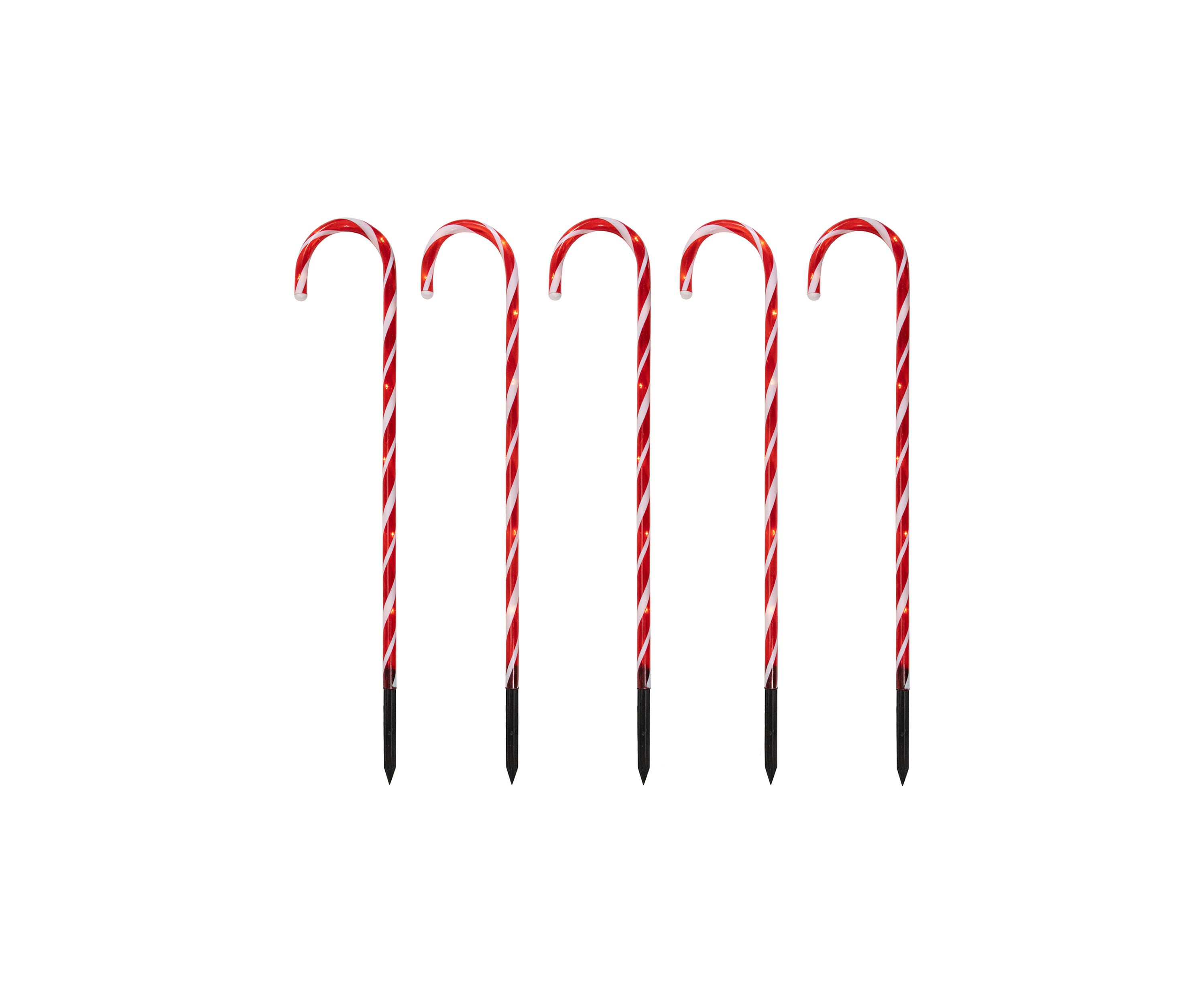 Set of 5 Red Lighted Candy Cane Christmas Lawn Stakes 28Inch