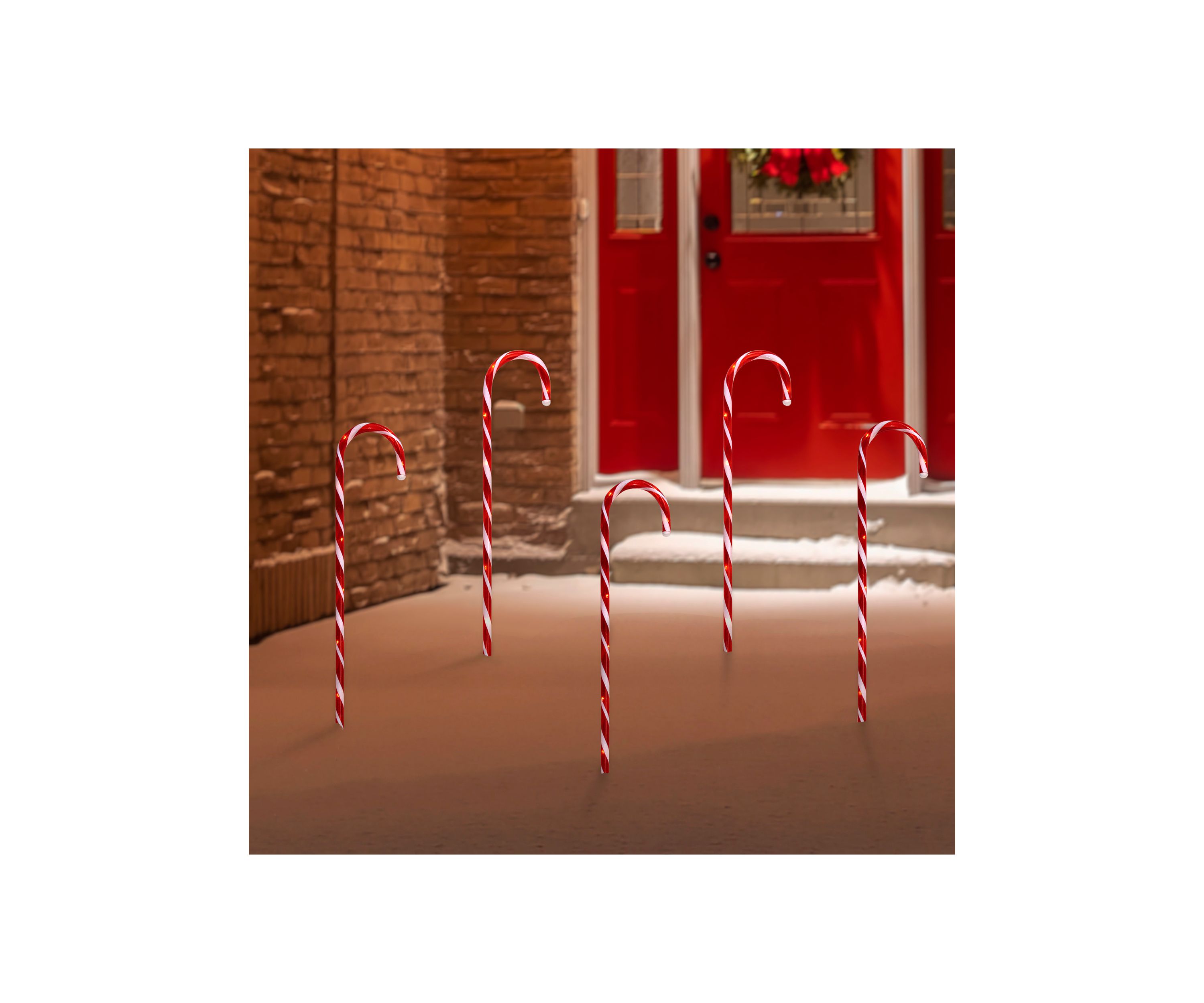Set of 5 Red Lighted Candy Cane Christmas Lawn Stakes 28Inch