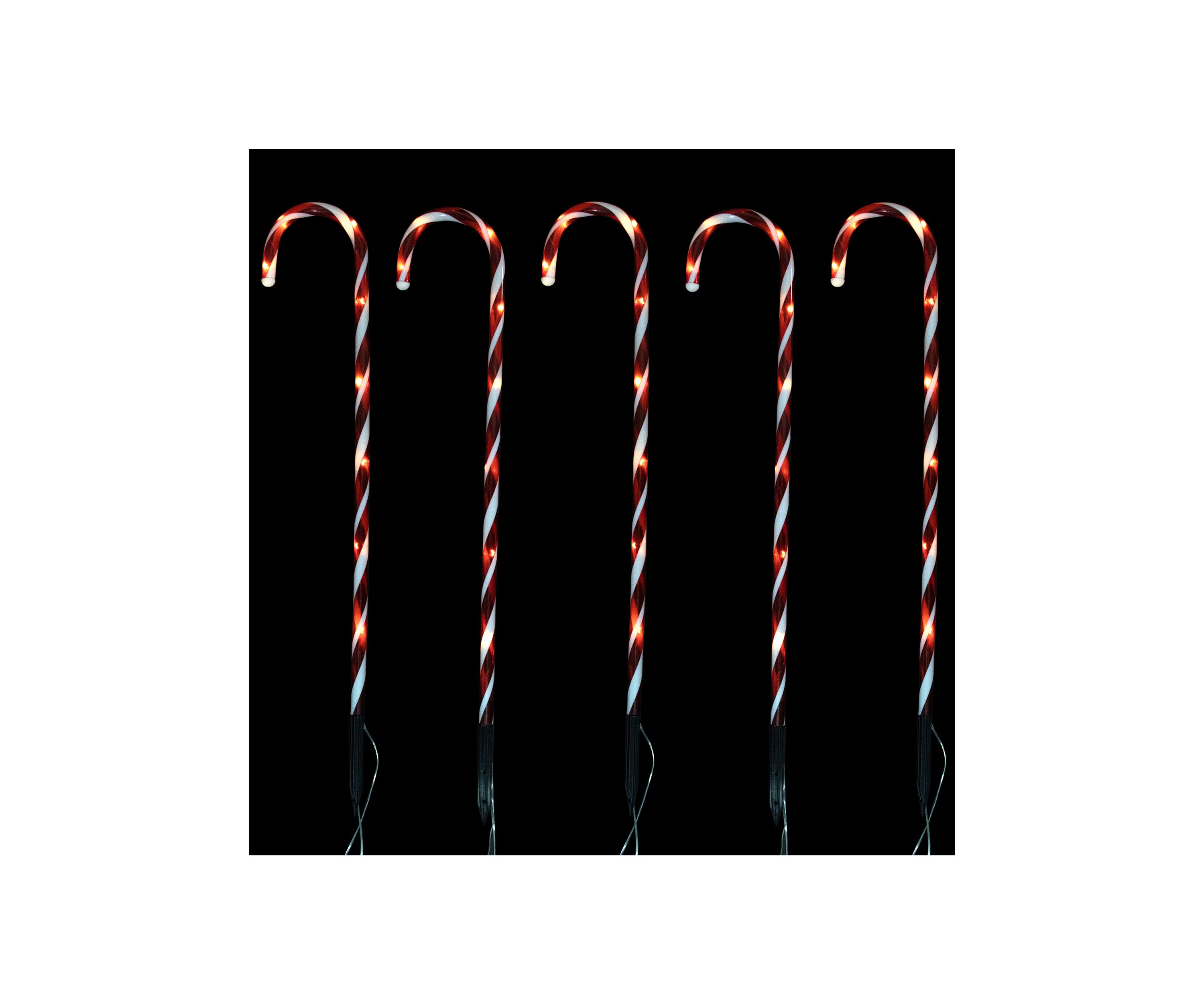 Set of 5 Red Lighted Candy Cane Christmas Lawn Stakes 28Inch
