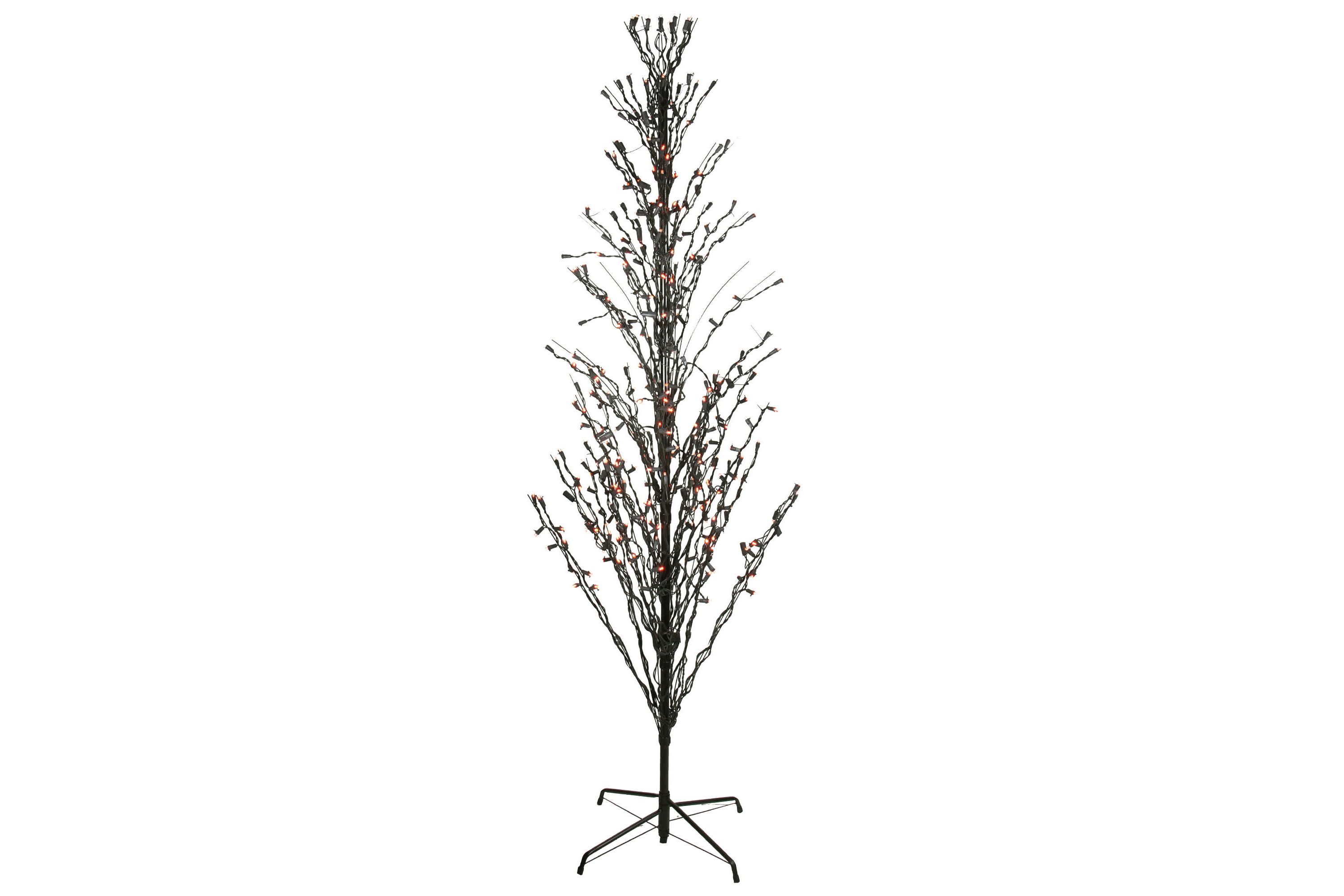 9 Pre-Lit Black Cascade Outdoor Halloween Twig Tree  Orange Lights